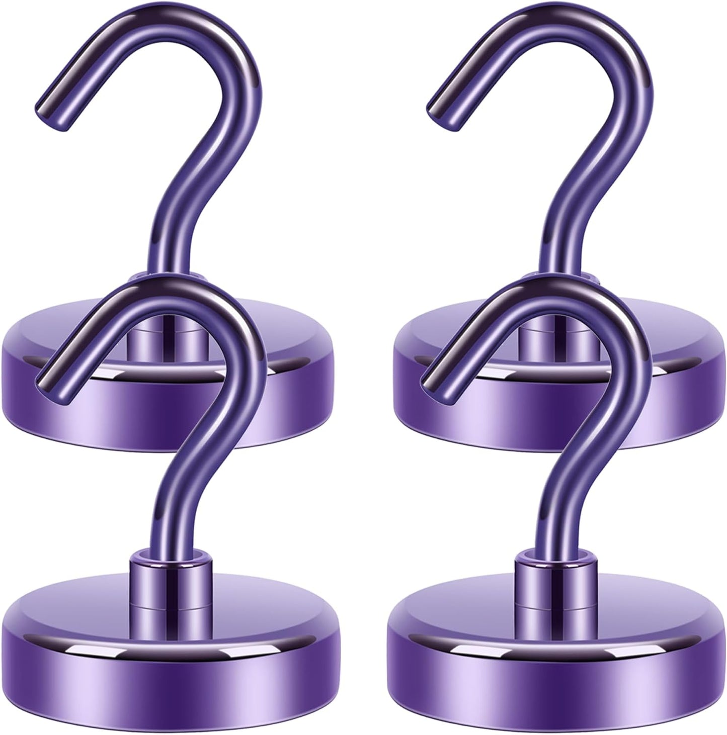 Neosmuk Magnetic Hooks Heavy Duty,Strong Magnet with Hook for Fridge, Super Neodymium Extra Strength Industrial Hooks for Hanging, Magnetic Hanger for Toolbox, Cruise, Grill(Purple,4 Pack)