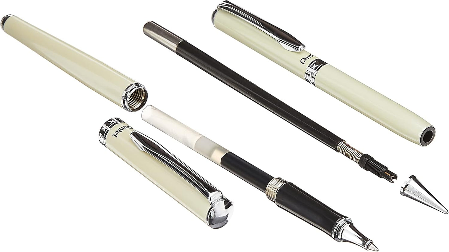Pentel Libretto Roller Gel Pen and Pencil Set with Gift Box, Pen 0.7mm and Pencil 0.5mm, Cream Barrels (K6A8W-A)