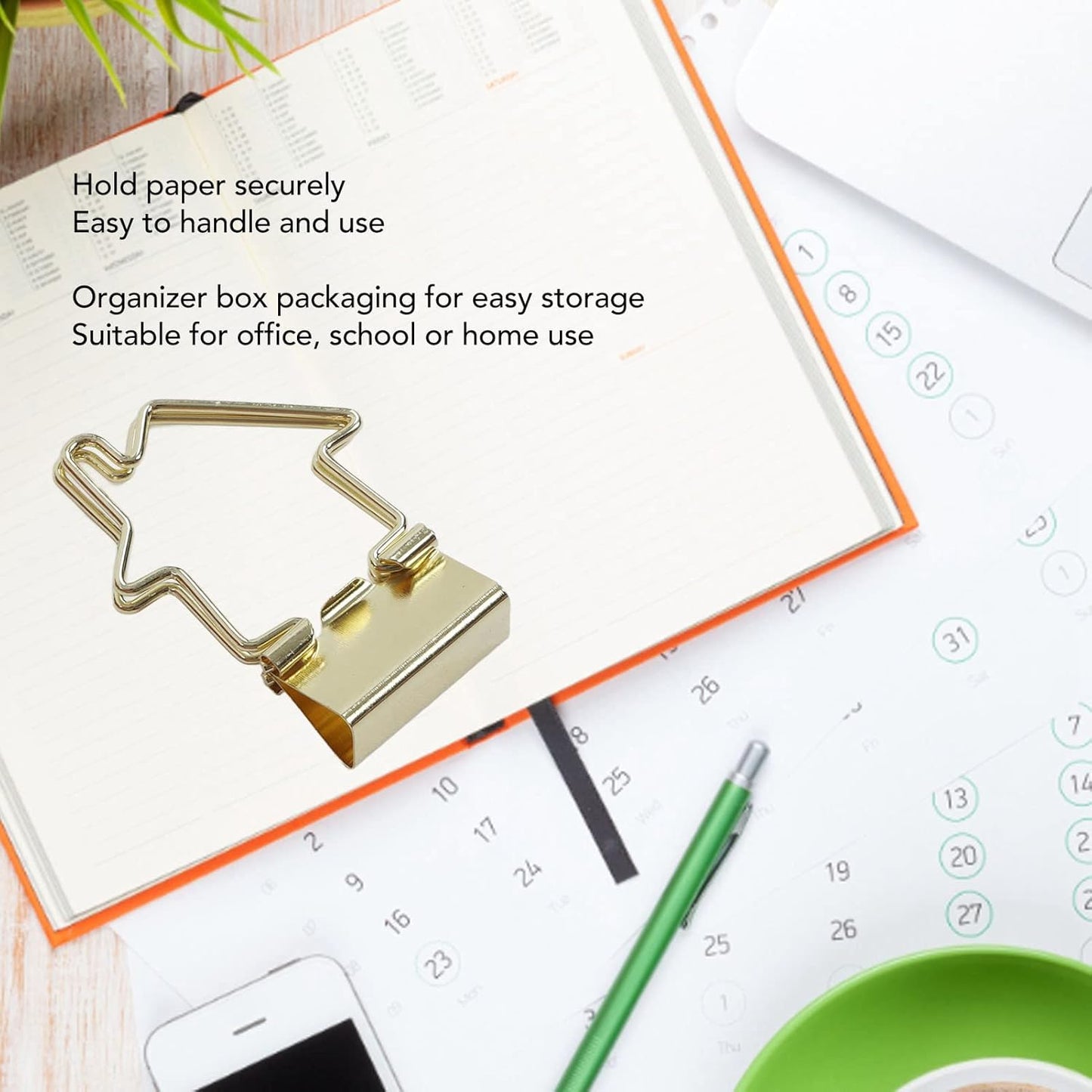 15Pcs Clips, Small Paper Clamps Metal Paper Clips Stationery Photo File Picture Bag Clip Clamp for Office Home House Shaped Handle