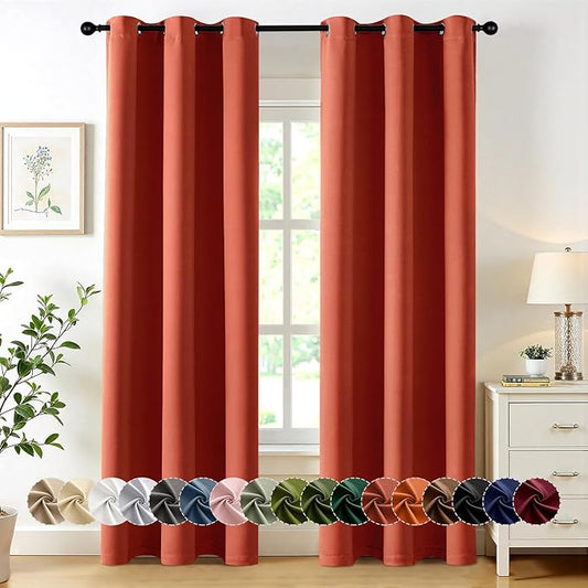 MIULEE Burnt Orange Blackout Curtains for Bedroom Living Room 72 Inches Long 2 Panels, Thermal Insulated Room Darkening Drapes Solid Grommet Top Noise Reduction Terracotta Rust Fall Window Treatments