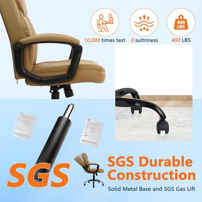 CLATINA Brown Office Computer Chair PU Leather Executive Swivel Adjustable Height Chairs with Upholstery Fixed armrest Mid-Back Leather Thick Cushion Office Chair Brown 4Pack