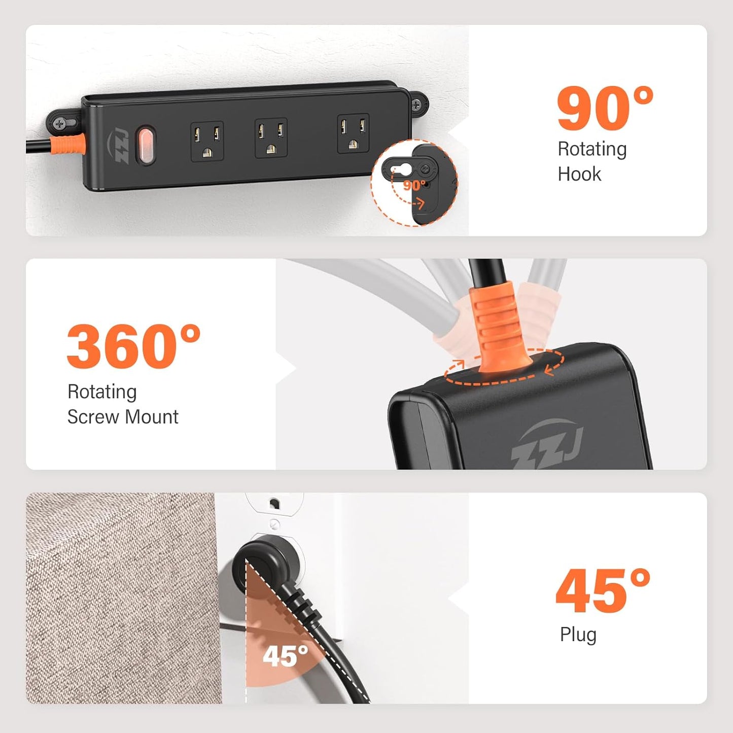 Outdoor Power Strip Weatherproof, Surge Protector with 3 Wide Outlets, 1875W/15A Overload Protection Switch,6FT Flat Plug Multi-Plug Outdoor Extension Cord for Indoor Outdoor, UL FCC Listed