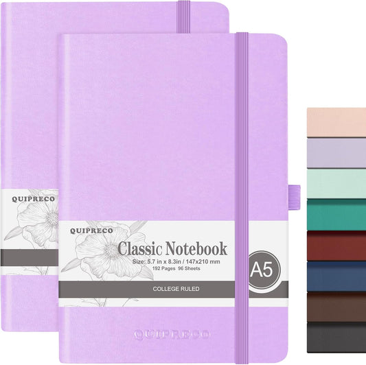 2Pack Lined Hardcover Journal Notebook, A5 192 Pages 100Gsm Thick Paper College Ruled for School,Note Taking,Work,Diary，5.7"*8.3",Lavender