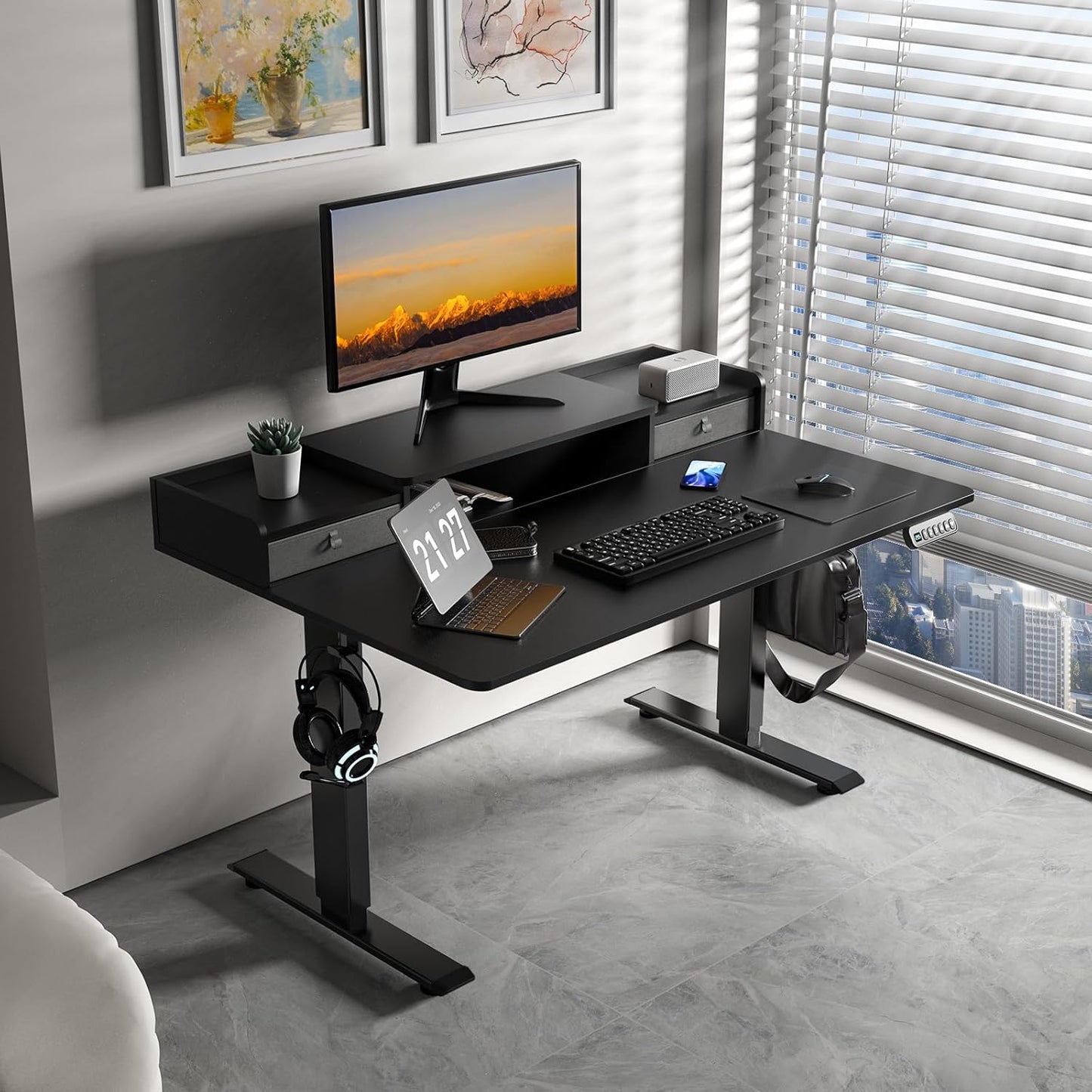 48 x 30 Inch Electric Standing Desk with 2 Drawers, Adjustable Height Widened Stand Up Desk with Storage, Sit to Stand Ergonomic Workstation for Home Office, Classic Black