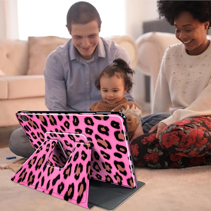 for All-New Amazon Kindle Fire 7 Tablet Case(12th, 2022 Release),Fire 7 Tablet Case,360 Degree Rotating Stand Smart Protective Case, for Fire 7 2022 Tablet (7” Display),Pink Leopard