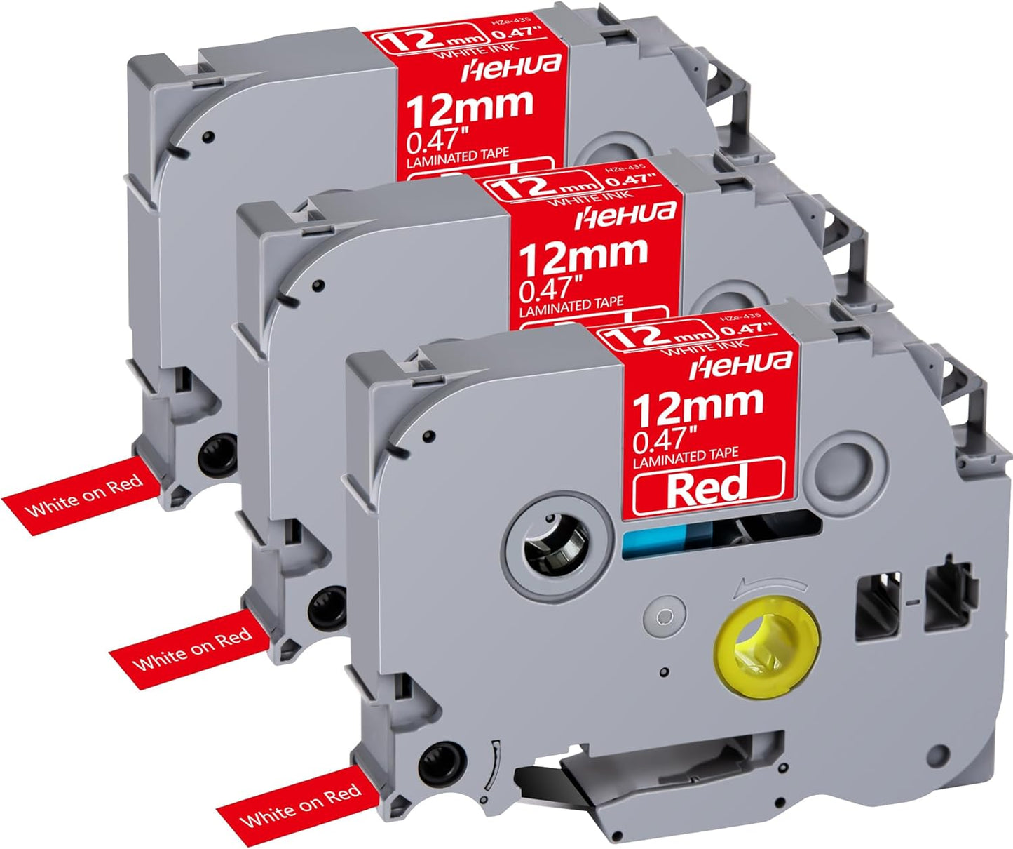 Hehua Tze Tz Tape 12mm 0.47 Laminated Red Compatible for Brother P-Touch TZe-435 TZe435 TZ-435 TZ435 Tape for Ptouch PT D210 D200 D220 D610, 1/2'' x 26.2ft White on Red, 3 Pack