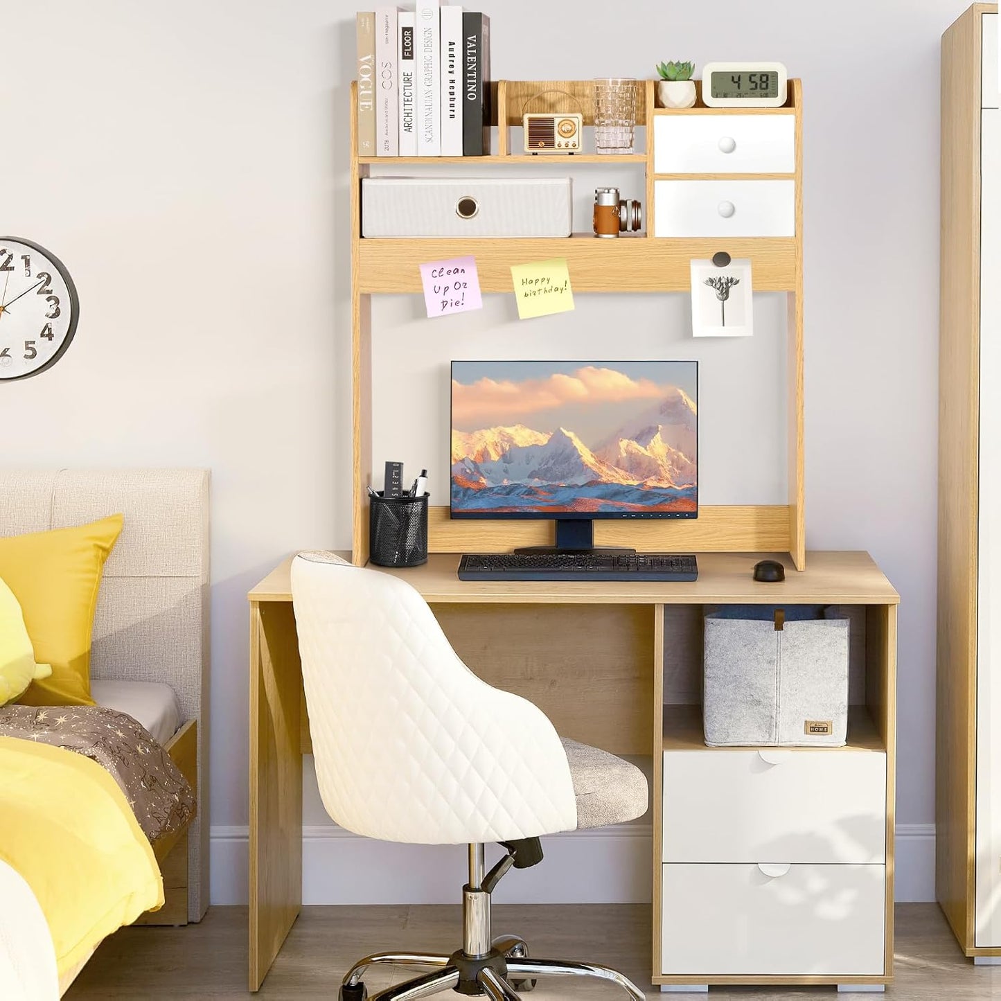 YGYQZ Wood Desk Shelf Organizer, Desk Hutch Top Only, Book Shelf for Comuputer Display Rack Storage Stand for Office, Home, Dorm