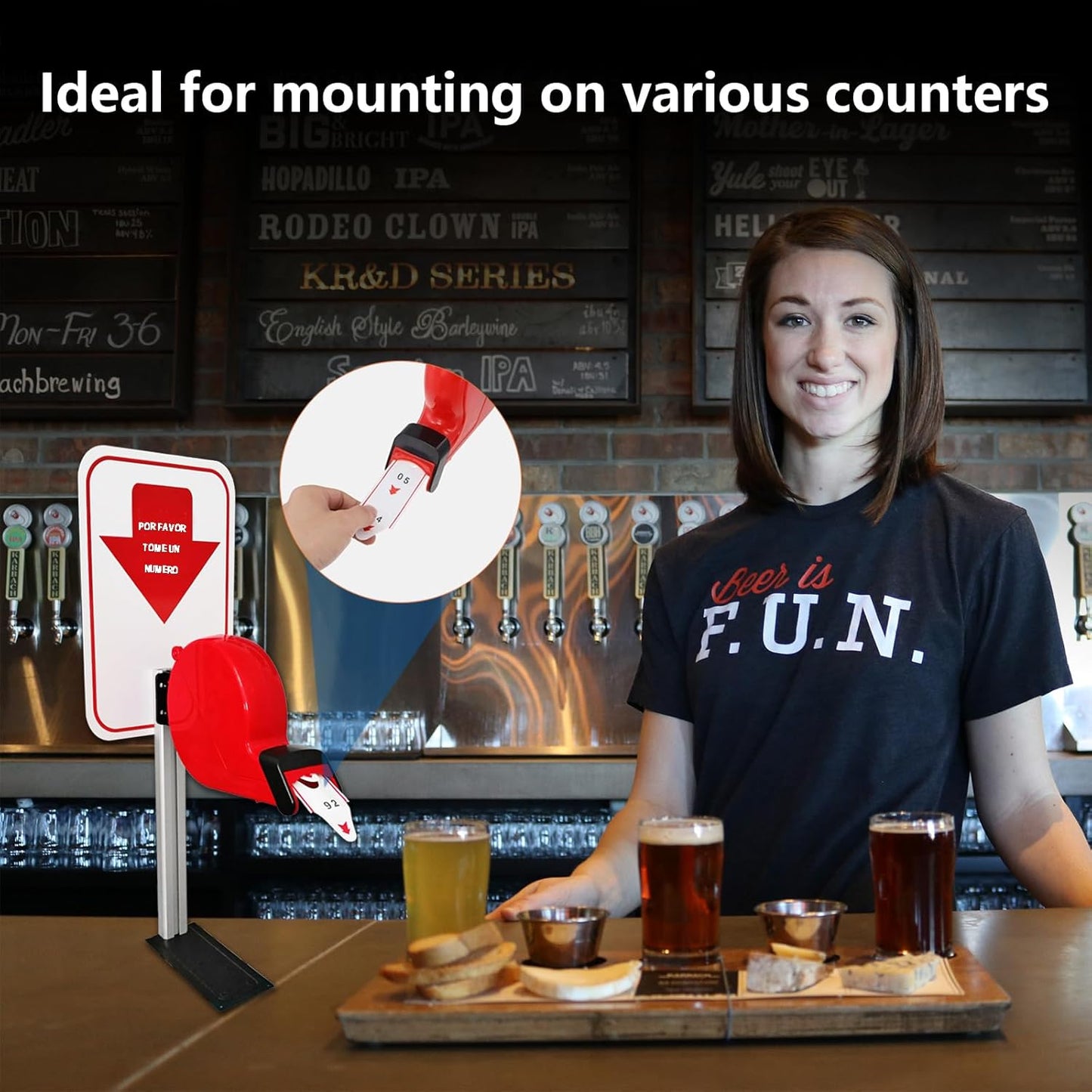 2 Digit Take a Number System Ticket Dispenser with Counter Stand and 1 Roll Queue Ticket 2000 Tickets for Queue Call System (K-T-2-ES)