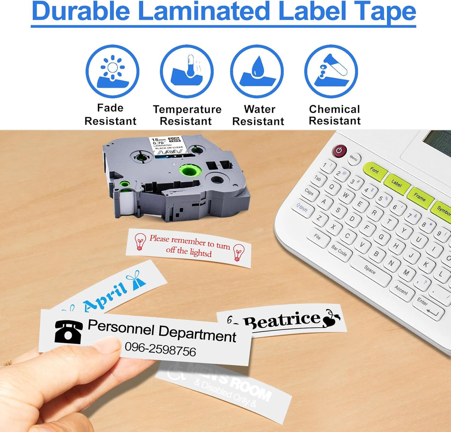 4 Pack TZ Tape 18mm Clear Replace for Brother TZe 0.13-0.7 3.5-18mm Laminated Transparent TZe-141 TZe-142 TZe-143 TZe-145 Black/Red/Blue/White on Clear for P Touch PT-1890 PT-D600 PT-D400