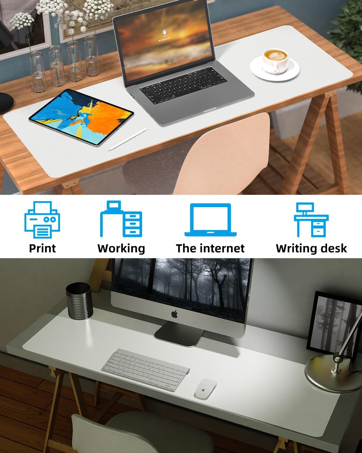 Extra Large Desk pad, Leather Desk Pad Protector,Office Desk Mat,Mouse Pad, Non-Slip Desk Blotter, Laptop Desk Pad, Waterproof Desk Writing Pad for Office&Home (Ivory White, 55" x 17")