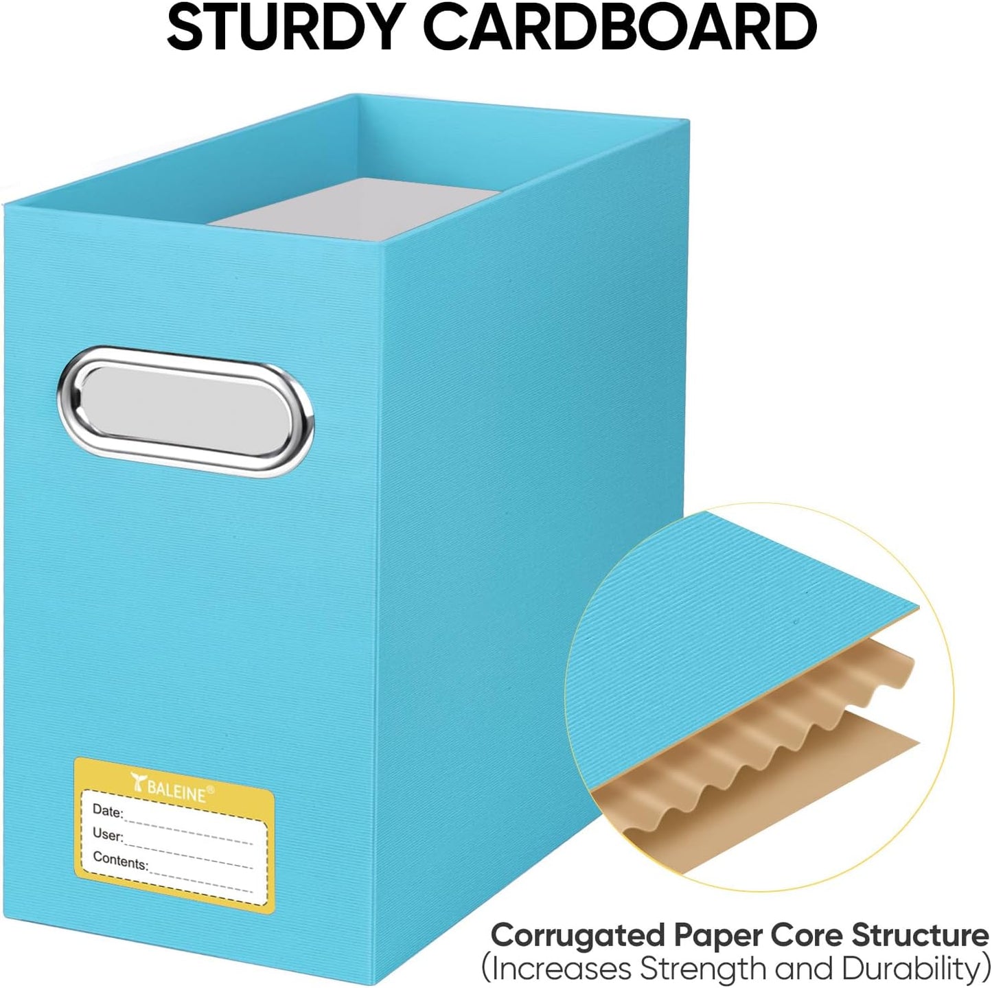 BALEINE File Organizer Box, Cardboard File Folder Organizer with Handle for Letter Size, Portable Collapsible Hanging Filing Box for Home Office Document Storage (2 Pack, Blue)