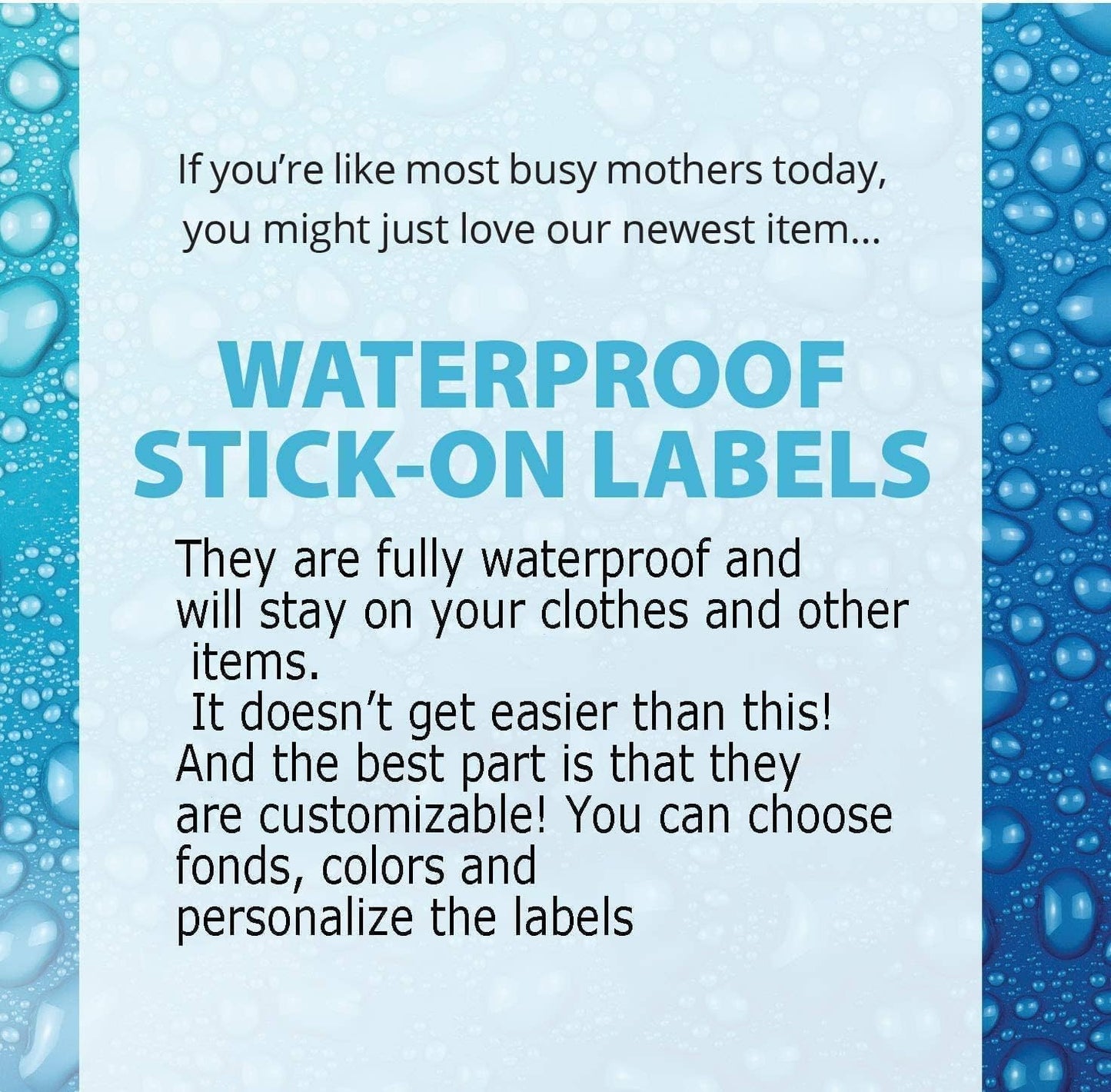 Personalized Waterproof Name Labels Press and Stick Custom Name Stick on Clothing Labels. Customized Up to 3 Lines Great for Camp & Daycare (Summer Breeze)