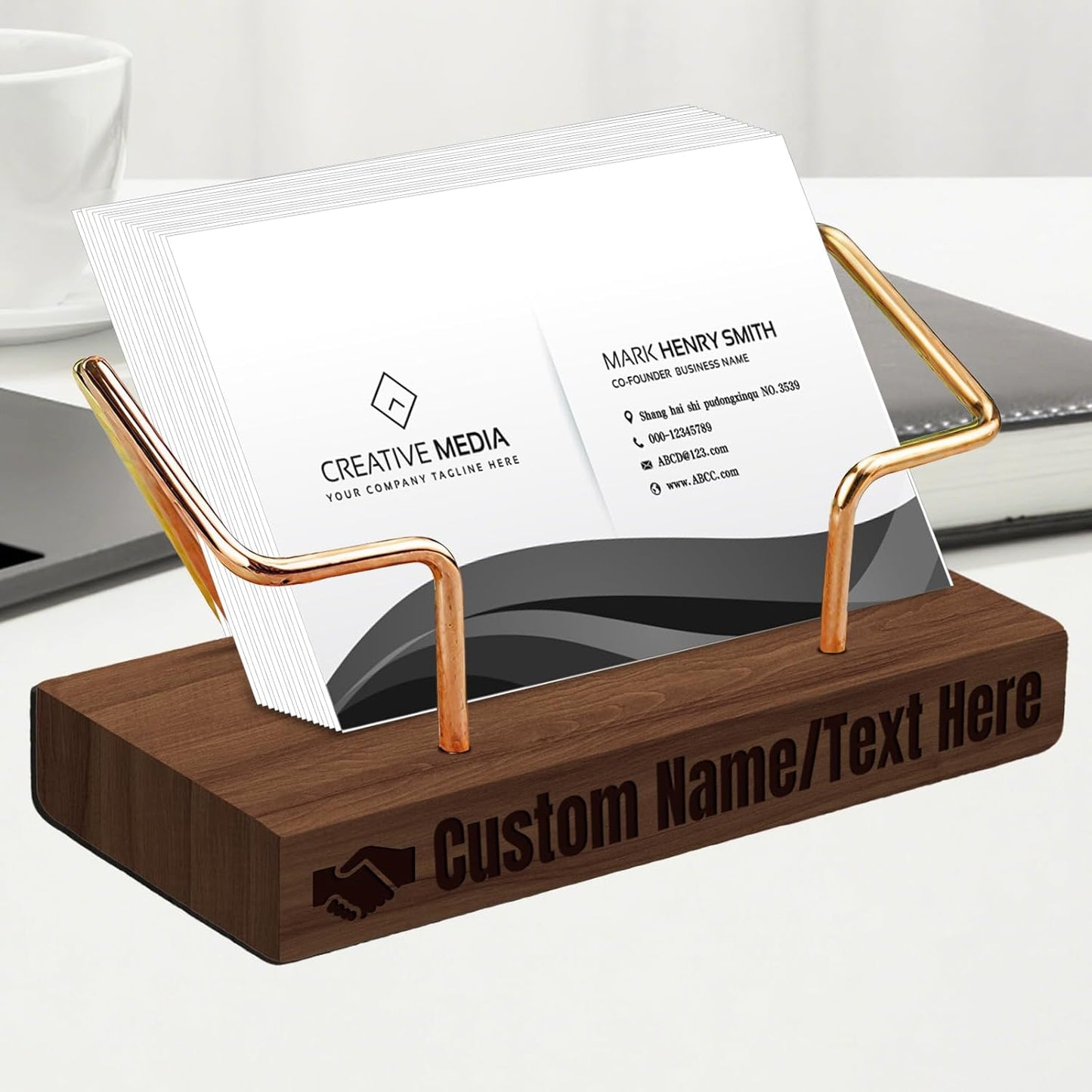 Custom Engraved Business Card Holder for Desk Personalized Wooden Business Card Display Stand Customized Businese Gift for Office Home Desktop