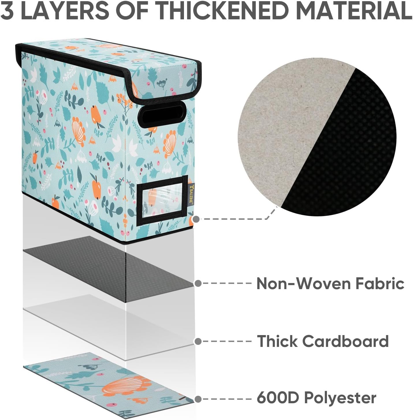 BALEINE File Organizer Box with Lid, Collapsible File Folder Organizer with Plastic Slide, Hanging File Folder Box for Office Document Storage (1 Pack, Spring Stroll, S)