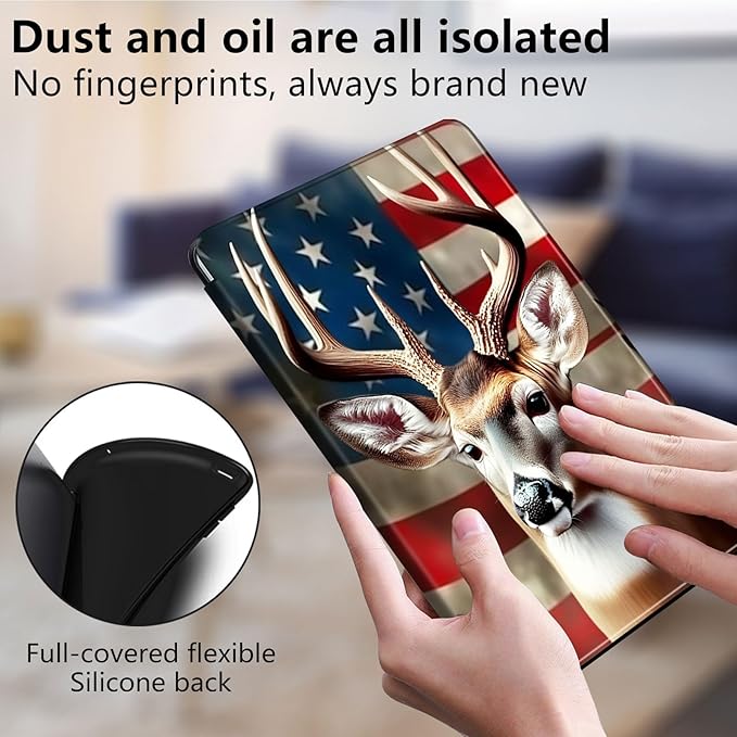 for All-New Amazon Kindle Fire HD 10 Tablet Case (13th Generation, 2023 Release) 10.1", 360 Degree Rotating Stand Cover with Auto Wake Sleep Case for Fire Tablet 10 2023,American Flag/Deer