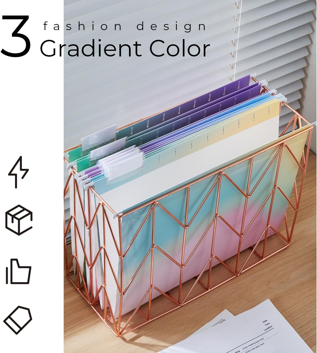 Y YOMA 6 Pack Decorative Hanging File Folders Letter Size Cute Hanging Folder Pretty File Folder Organizer for Filing Cabinet Office Home with 1/5-Cut Adjustable Tabs, Gradient Glow