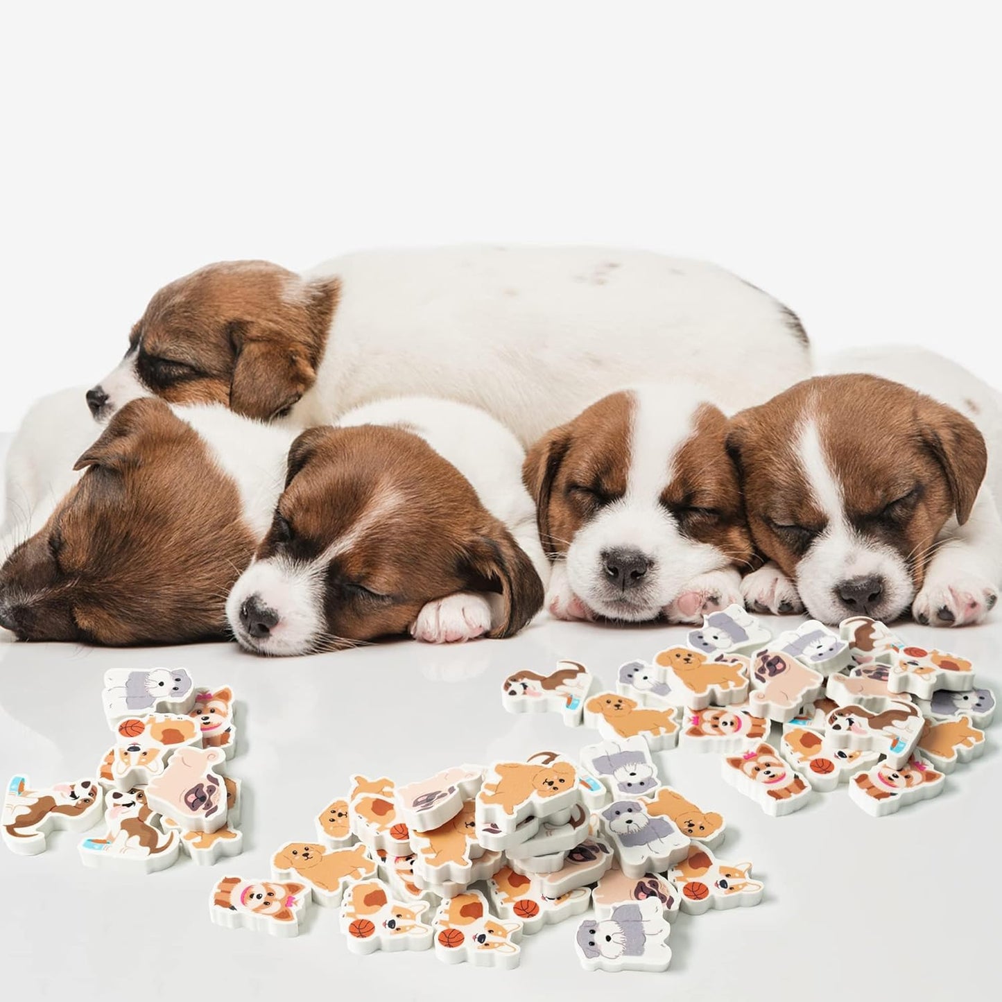 ANGOLIO 60PCS Animal Erasers for Kids - Cute Dog Pencil Toppers Classroom Rewards, 3D Mini Desk Pets for School Party Favors Birthday Gifts & Game Prizes