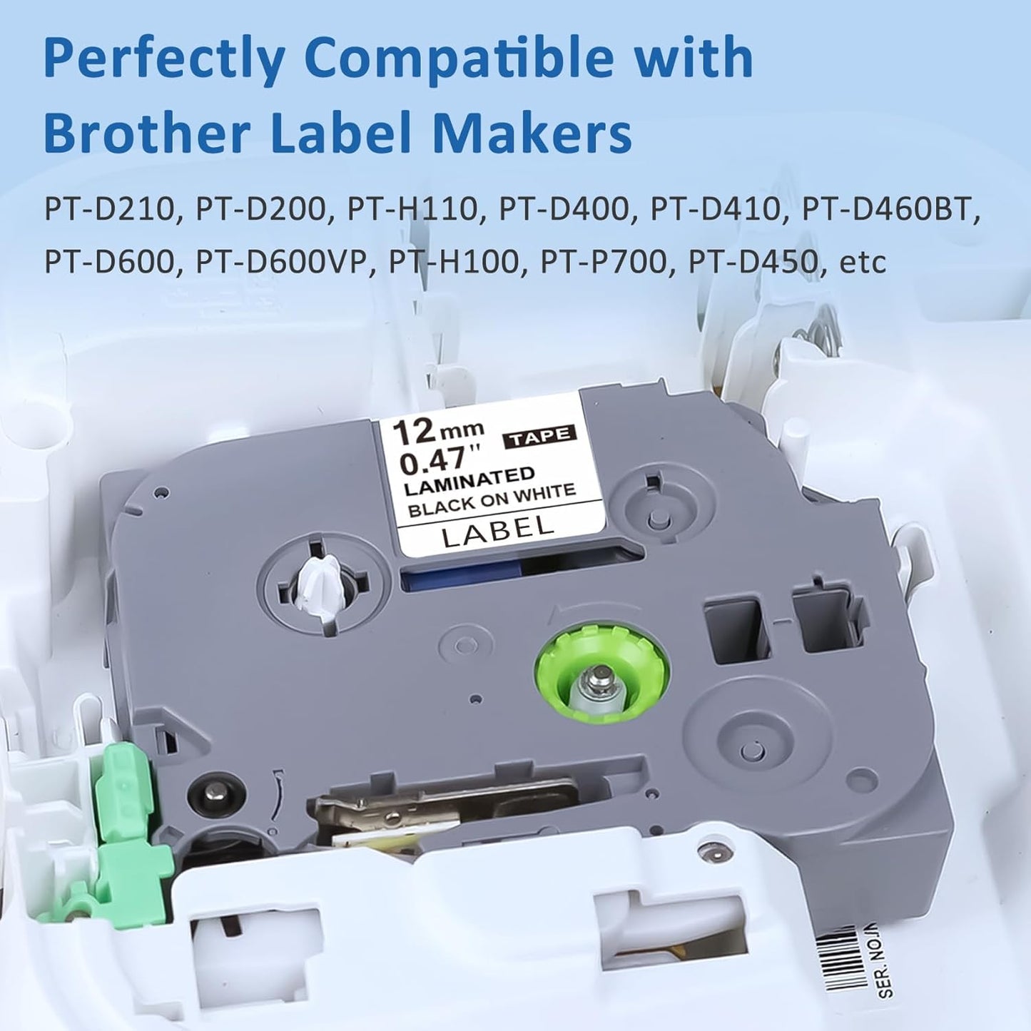 10 Pack Label Maker Tape Replacement for TZe-231 TZe231 Laminated White P Touch Label Tape, 12mm x 8m, Black on White, Compatible with Brother P Touch Label Maker PTD210 PT-H110 PT-D400