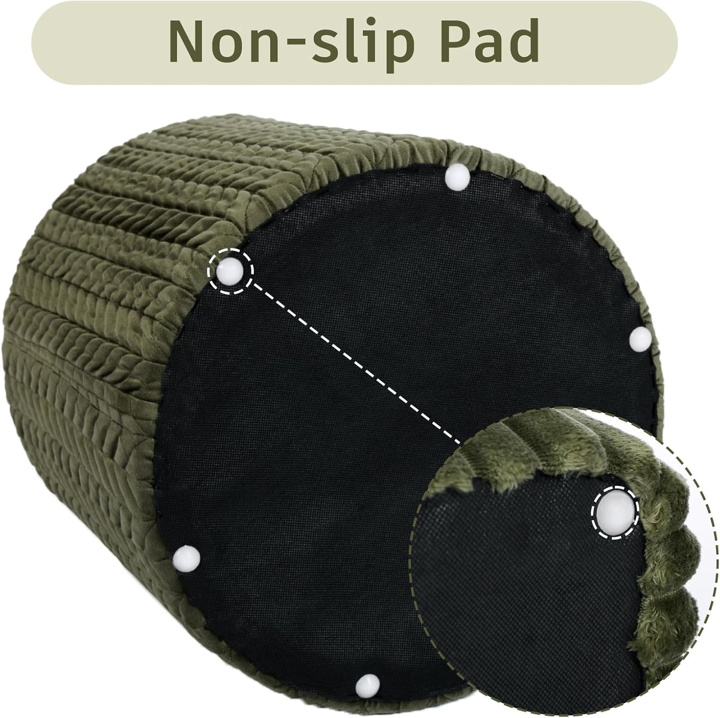 Modern Round Ottoman, Braided-Tufted Foot Stool Ottoman, Velvet Upholstered Vanity Stool for Makeup, Bedroom, Living Room, Dark Green