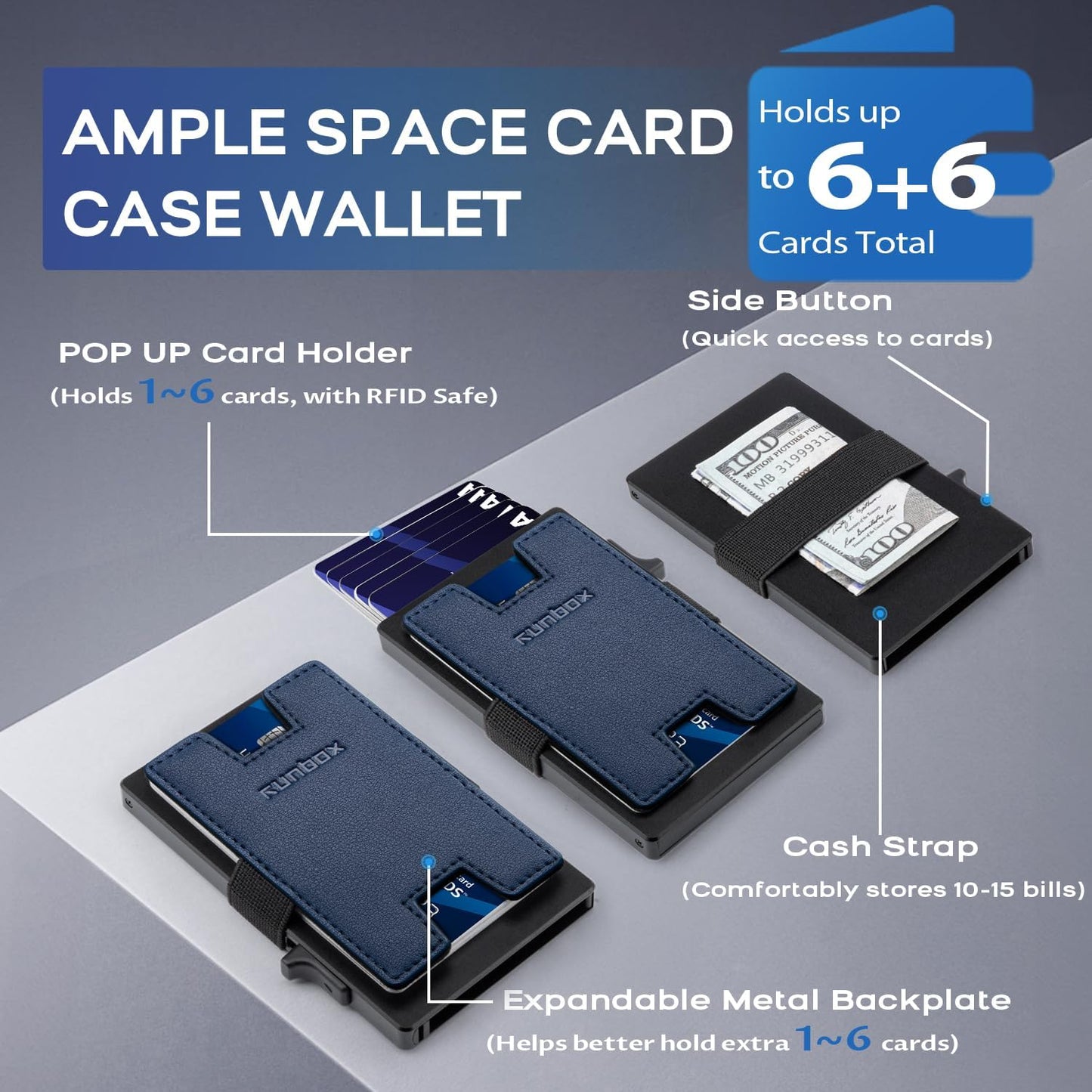 Slim Card Holder Wallet for Men, Minimalist RFID Blocking Wallet with Pop Up Function, Ultra-Thin Design, Metal Business Card Cases holds 12+ Cards, Gifts for Men, Men's Accessories