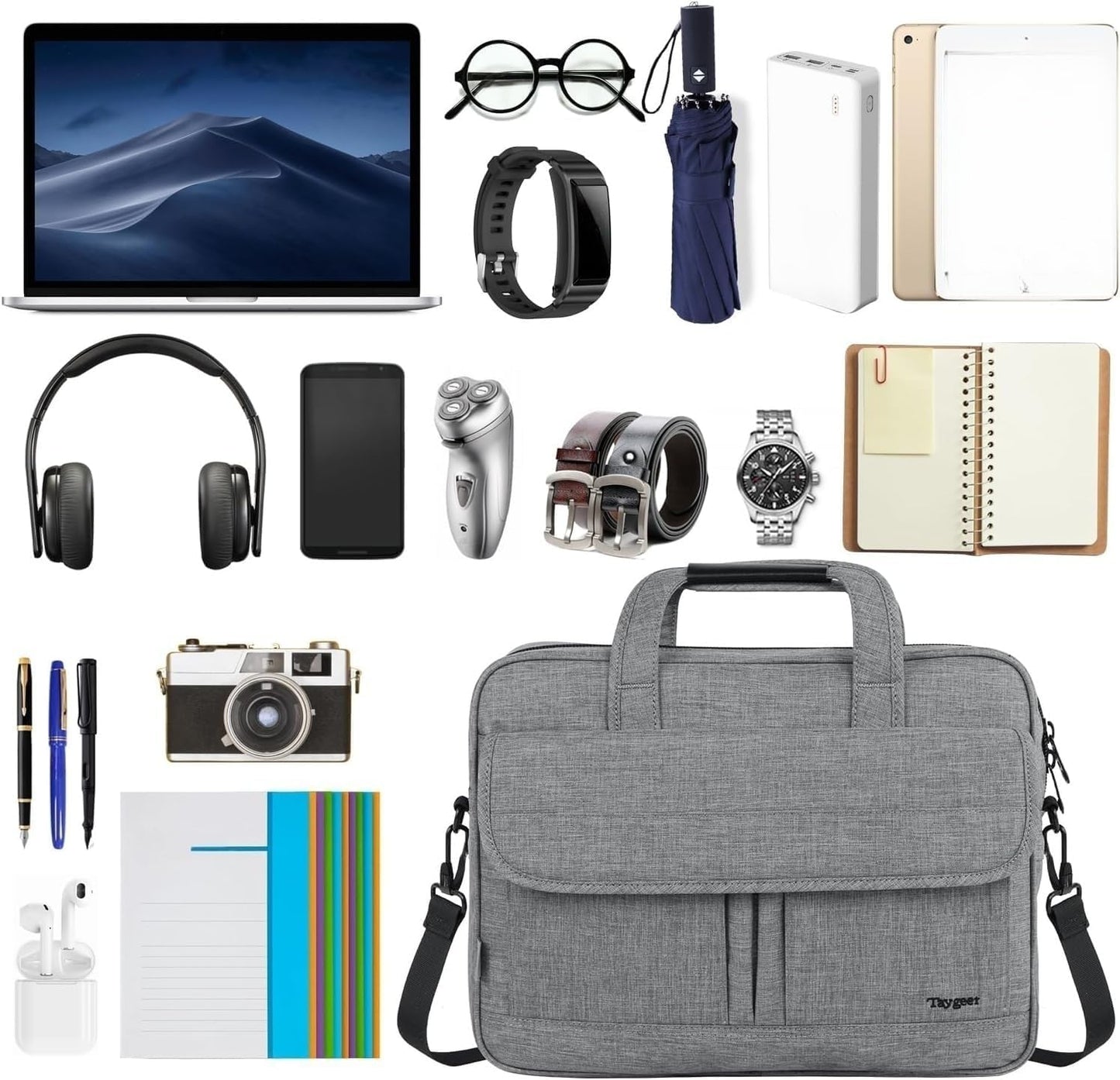 Taygeer Laptop Bag for Men, Water Resistant Crossbody Messenger Shoulder Bag for Business, Professional Premium Office Briefcase, Portable 15.6 Inch Carry On Laptop Case for Notebook/Computer, Grey