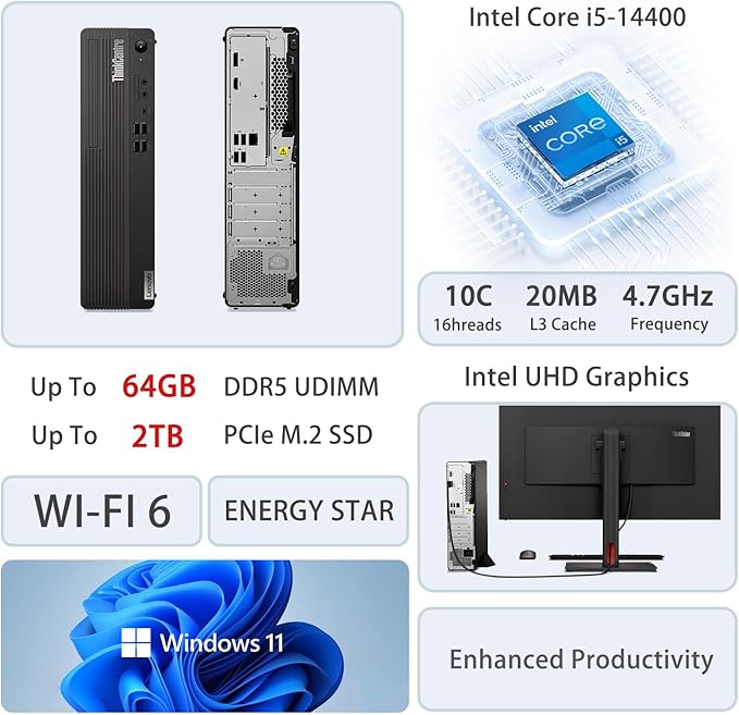 Lenovo ThinkCentre M70s Small Form Factor Business Desktop, 14th Gen Intel 10-Core i5-14400, 16GB DDR5 RAM, 512GB SSD, HDMI, DP, Wi-Fi 6, W11 Pro, Bundle with Adata UC310 64GB USB Flash Drive