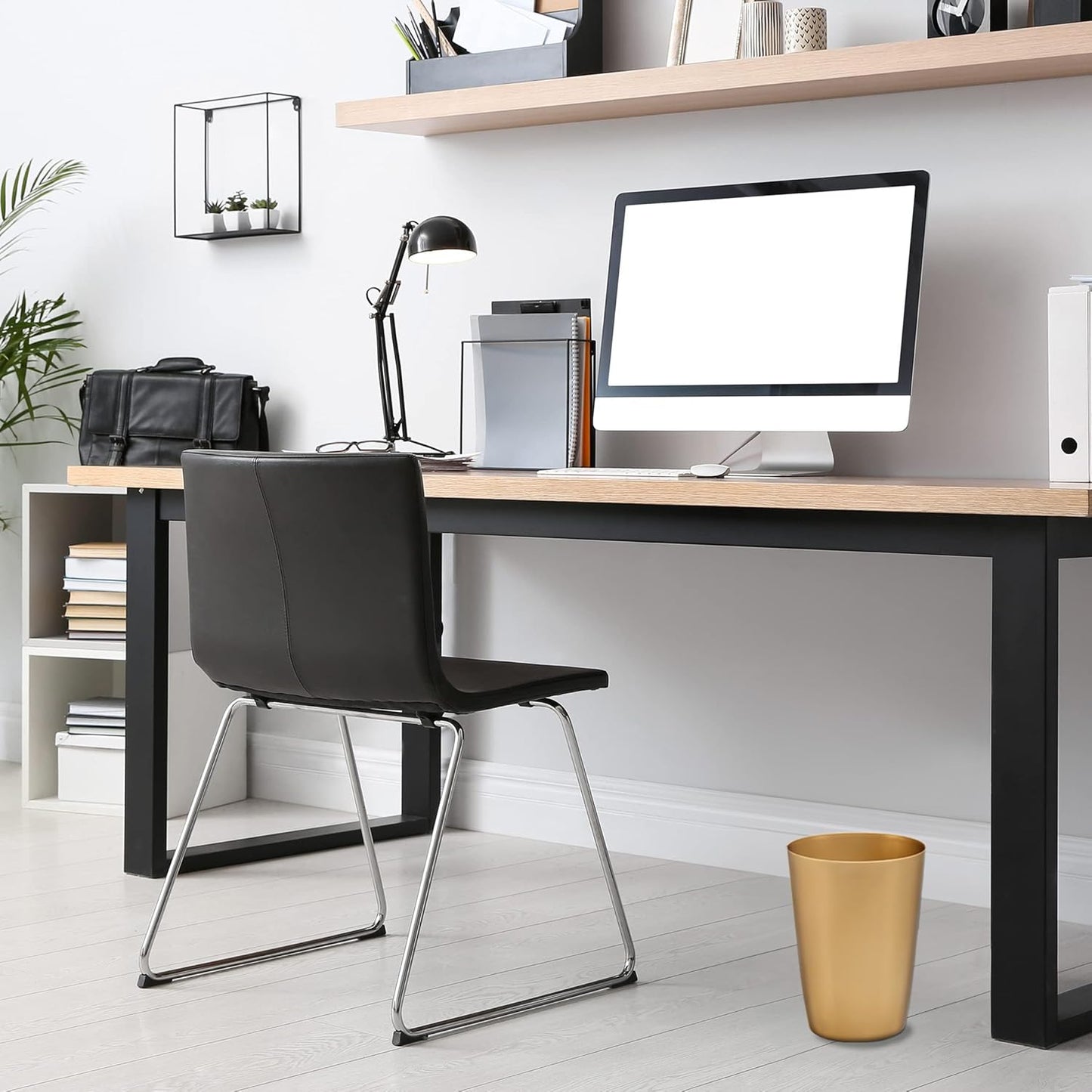 HOLDN’ STORAGE Small Trash Can - Set of 2 Open Top Waste Bin of 1.58 Gallon, Compact Waste Can Perfect for Bathroom, Kitchen, Office, Dorm - Durable Garbage Can - Soft Brass