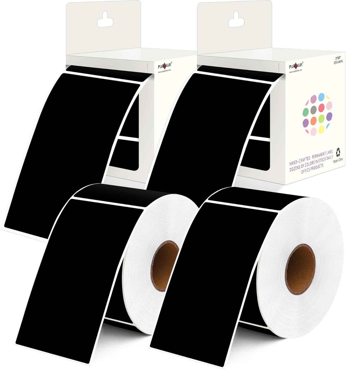 PARLAIM 3x5 inch Rectangle Color Code Stickers, 1000PCS 4 Rolls Square Adhesive Inventory Label, Black