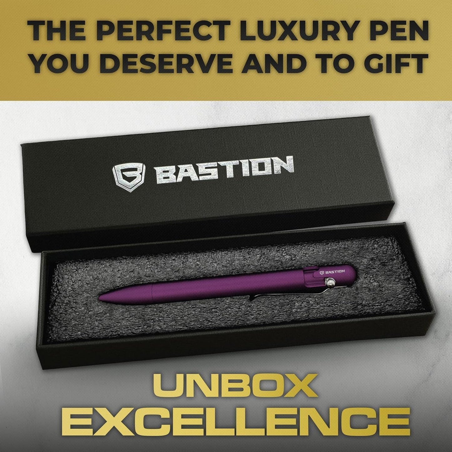 BASTION® Luxury Bolt Action Pen, Durable Professional Ballpoint Pen with Fine Tip, EDC Pen, Ink Refillable Pen for Birthday Gift, Travel Pen for School and Work