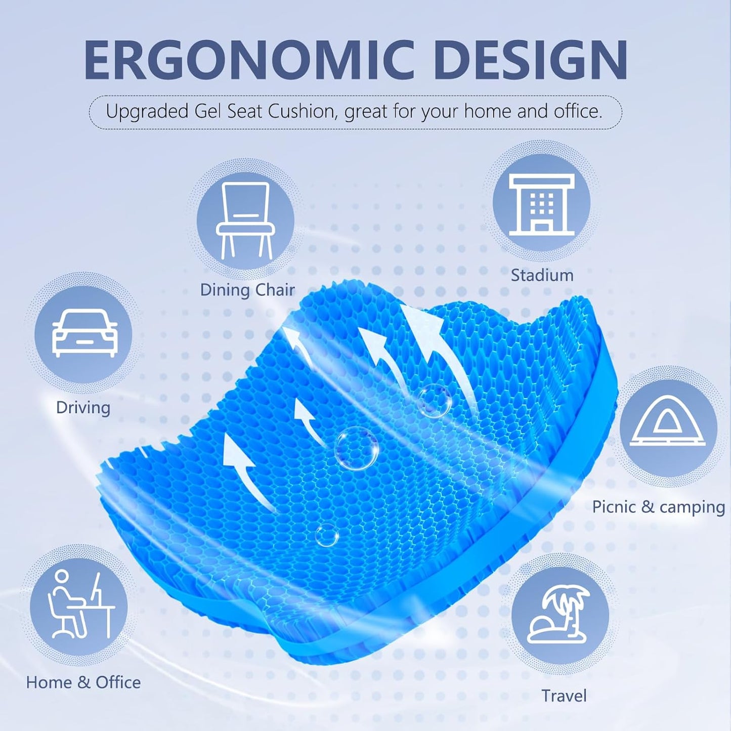 Gel Seat Cushion, Thicken Big Office Chair Cushion Chair Seat Pads for Long Sitting, Sciatica & Hip Pain Relief, Egg Seat Cushion for Wheelchair Car Office Home Travel Outdoor