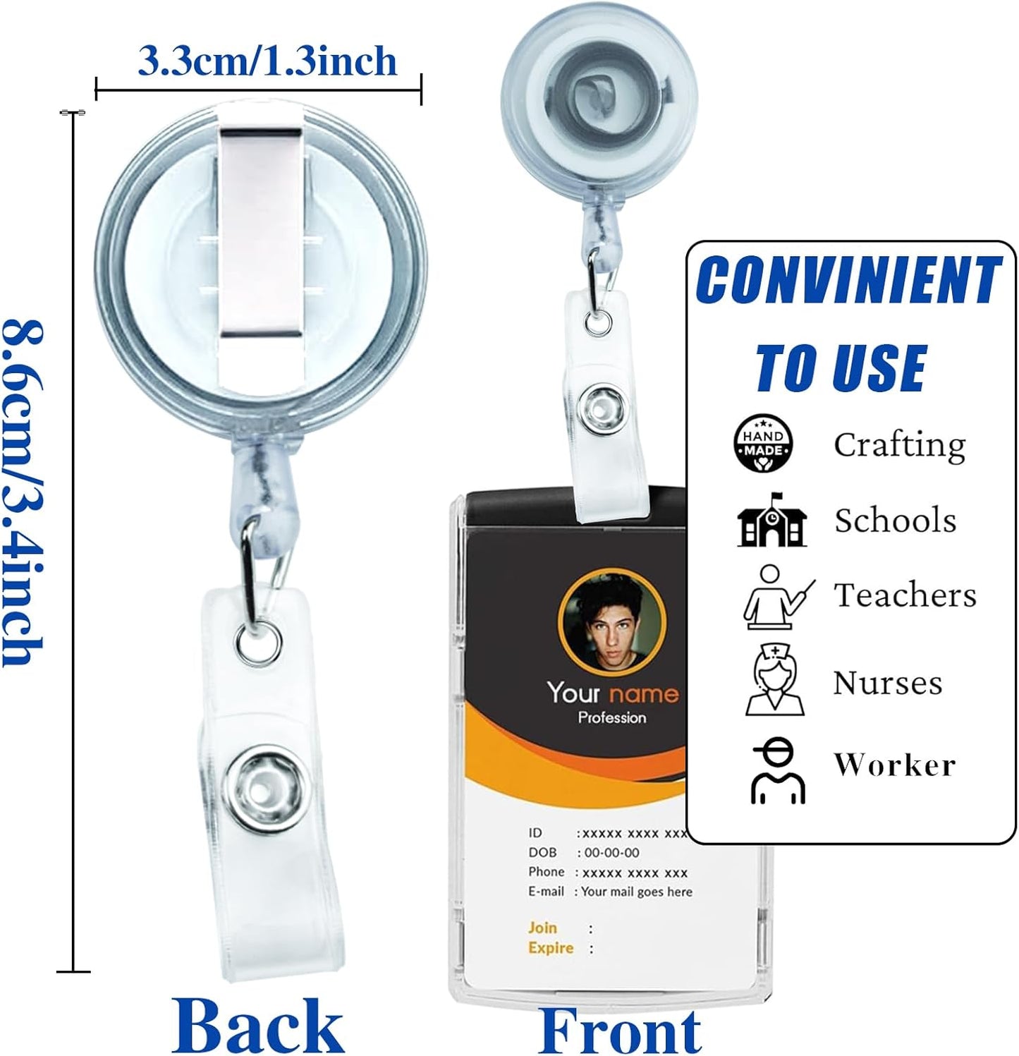 30 Pack Frosted Retractable Badge Reels with 24" Cord, ID Badge Holders Clips for Work, Office, Hospital, Events (Frosted Transparent)