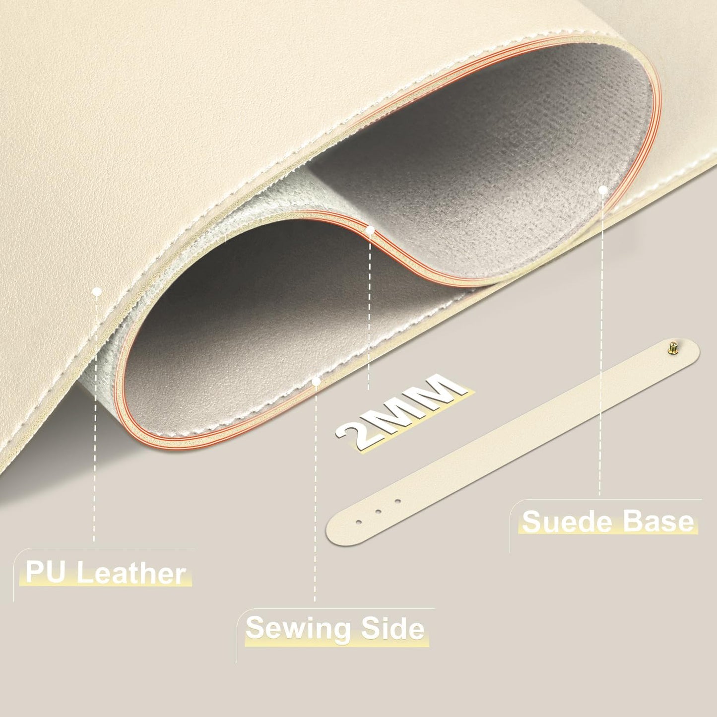 Leather Desk Pad Protector, 47.2'' x 23.6'', Suede Base Sewing Desk Blotter, Non-Slip Office Mat, Waterproof Writing Pad for Office and Home - Beige