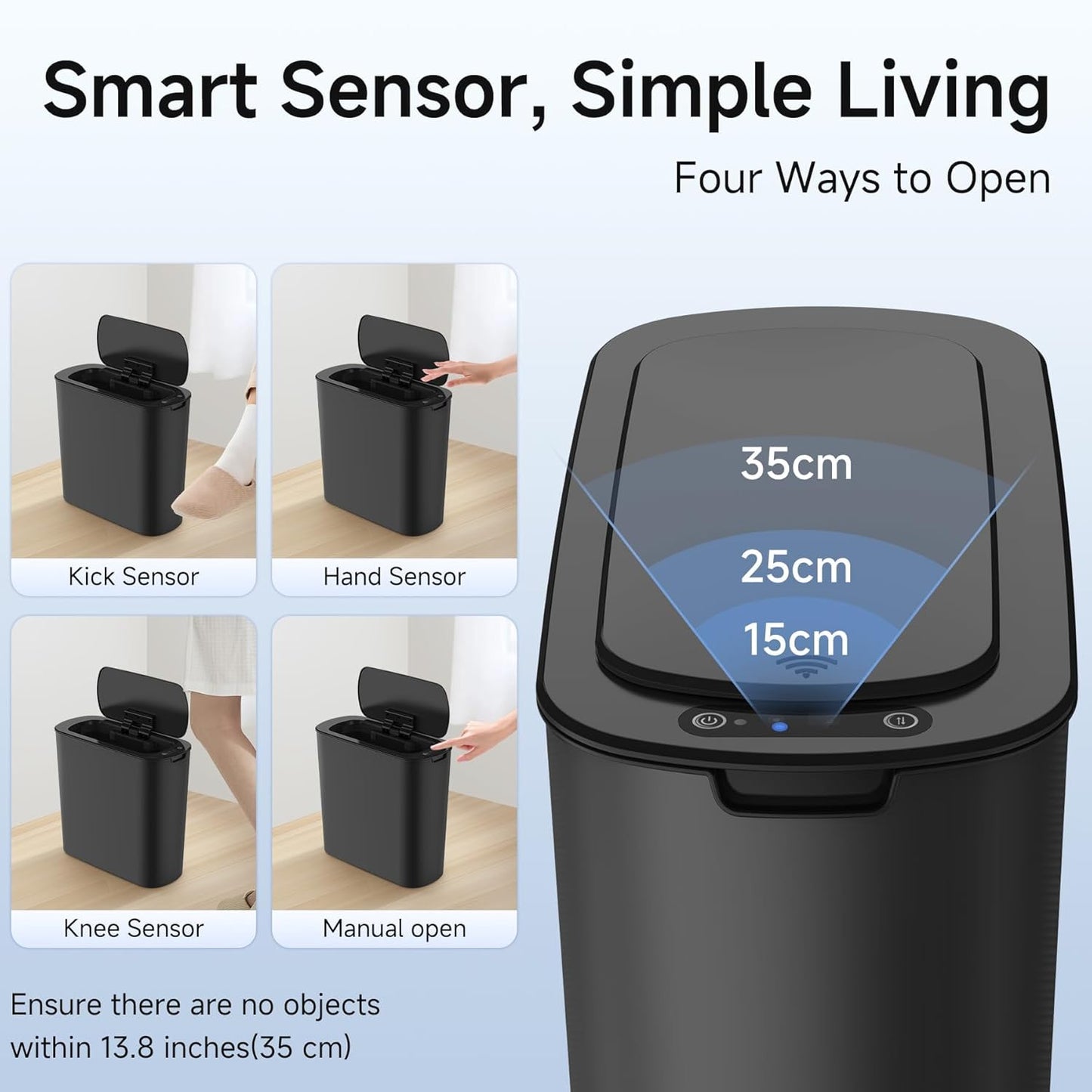 TIPGO Automatic Motion Sensor Bathroom Trash Can with Lid, 2.6 Gallon Touchless Trash Bin, Smart Garbage Can Plastic Slim Wastebasket for Bedroom, Office, Dorm (Black)