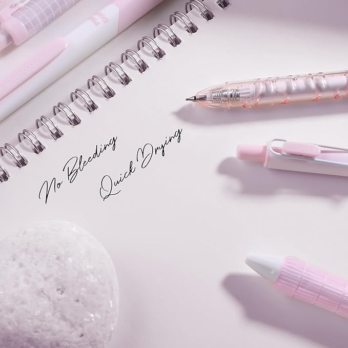 10 Count Pastel Gel Ink Pen Set,Cute Note Taking 0.5mm Fine Point Retractable 10 Count Black Ink Pens with for Writing, Journaling, School, Office (Pink)