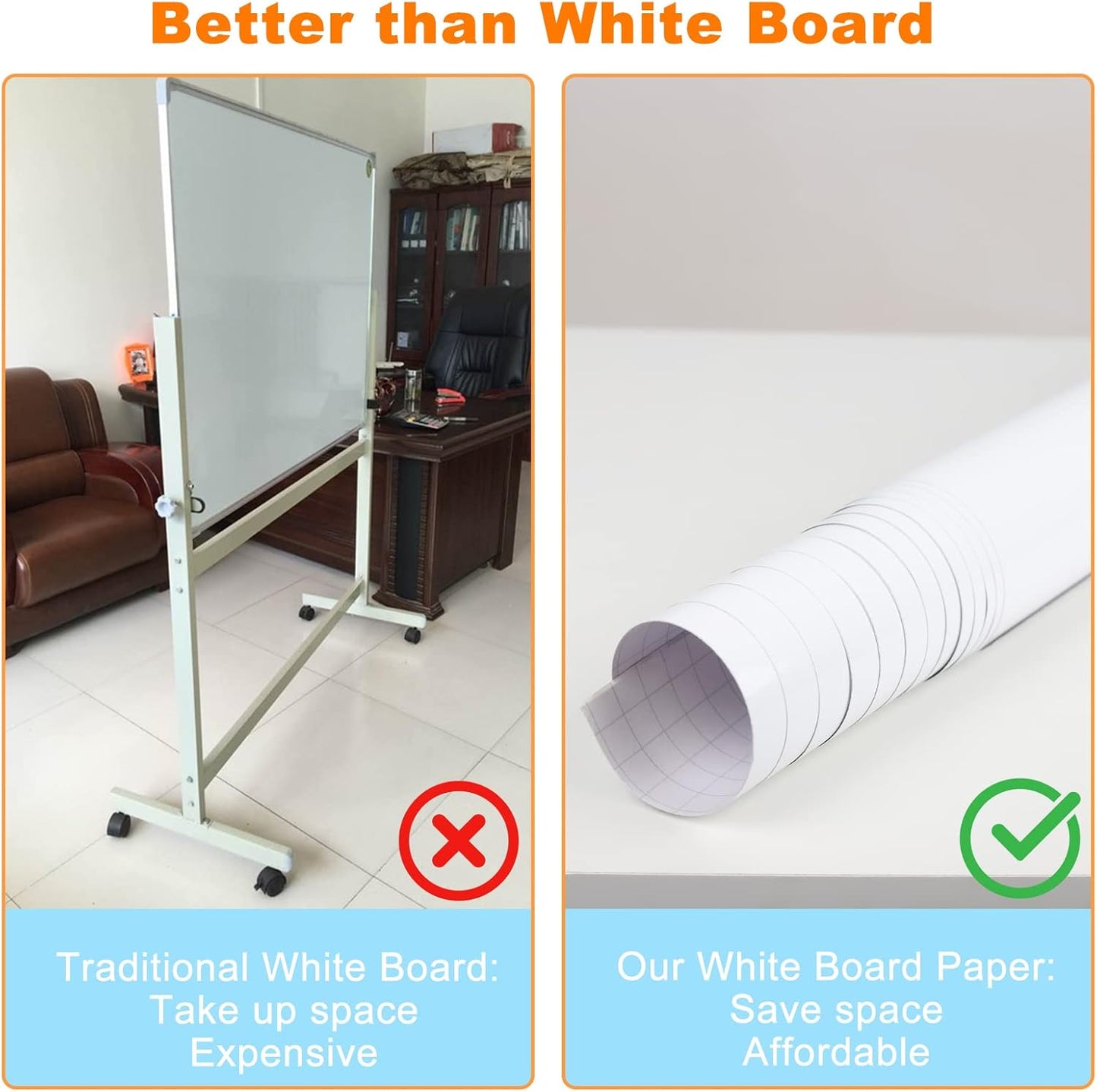Nortix White Board Wallpaper, Whiteboard Contact Paper, 3 ft x 4 ft Super Sticky Whiteboard Sticker Wall Decal on Wall, Table, Doors, No Ghosting, 1 Piece (3x4ft)