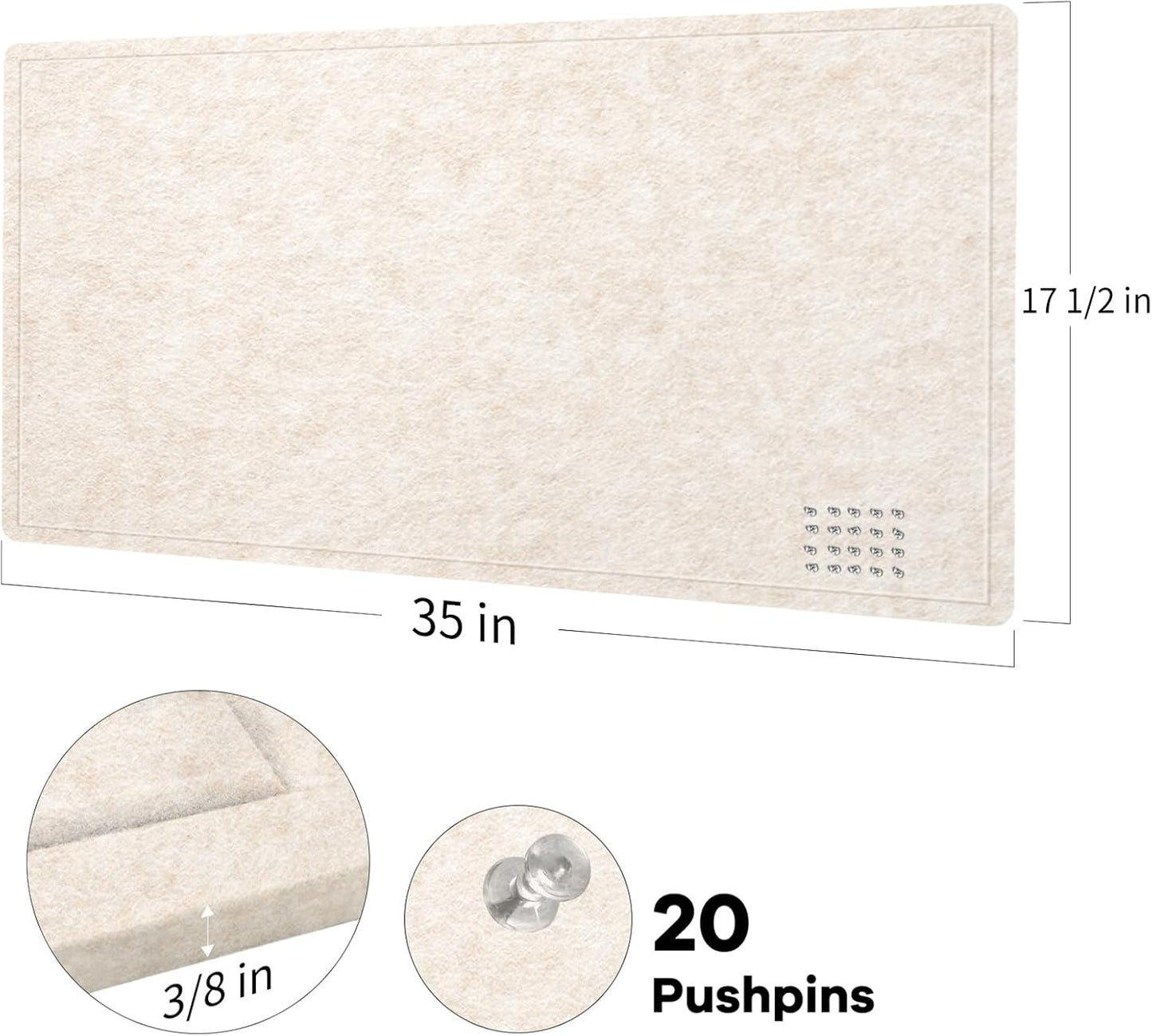 Bulletin Board, 35 x 17 1/2 Inches Felt Pin Board - Decorative Cork Alternative for Wall, Foldable Picture Self-Adhesive Vision Prayer Board With 20 Pushpins - Oatmeal