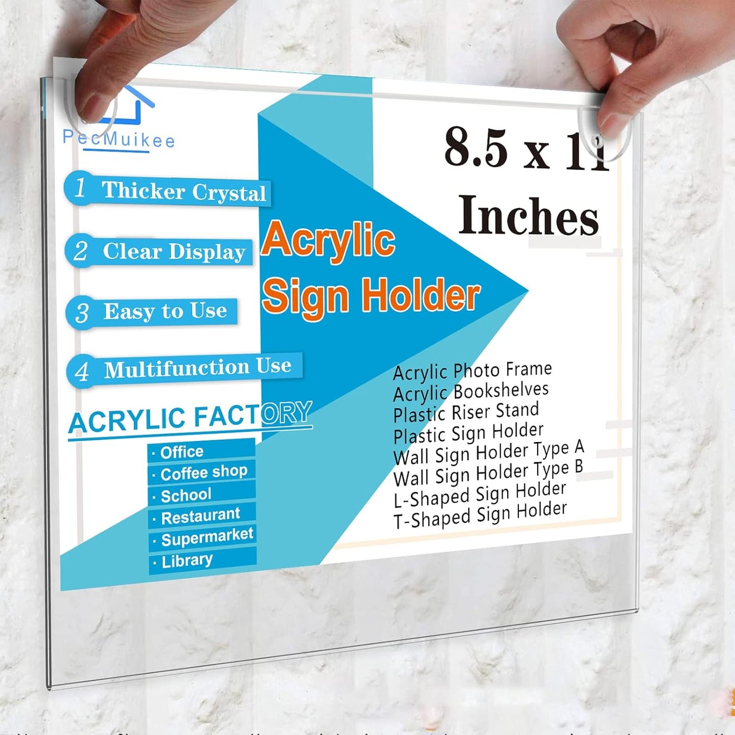 PecMuikee Acrylic Sign Holder 8.5x11 Horizontal, Wall Mount Acrylic Sign Holder and Plastic Paper Display Ad Frame bonus with 3M Tape and Mounting Screws for Restaurants, Office, Store, 20 Pcs