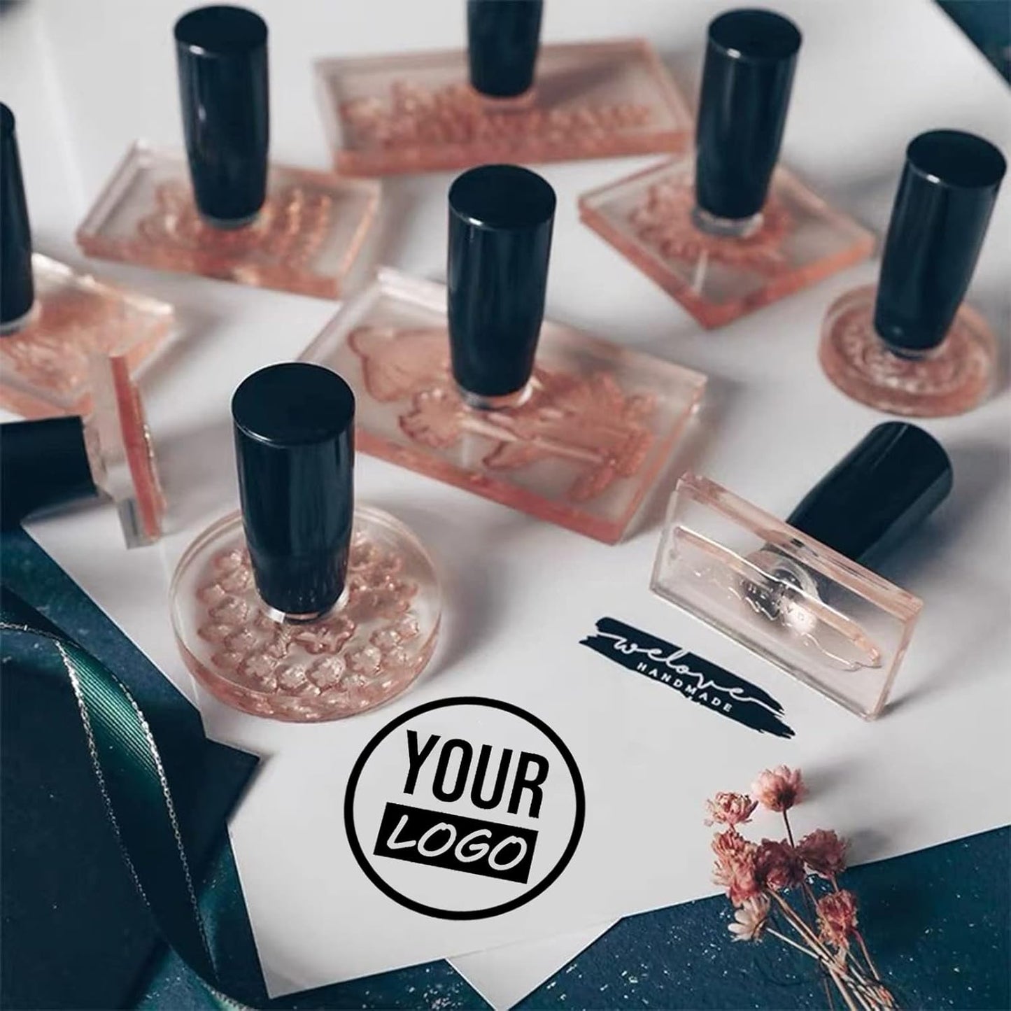 Custom Stamp with Logo Text - Personalized Rubber Stamp with Handle - Address Stamps for Business or Crafting - Rectangle 1"x3"