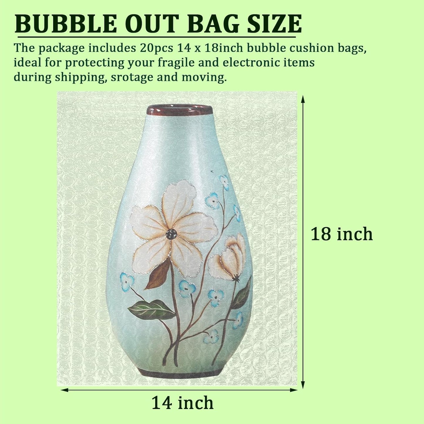 Clear Bubble Out Bags Pouches 14x18 Inch, 20 PCS Moving Supplies for Dishes, Double Walled Shockproof Bubble Cushion Wrap Bags for Storage, Shipping, Packing Supplies for Fragile Items