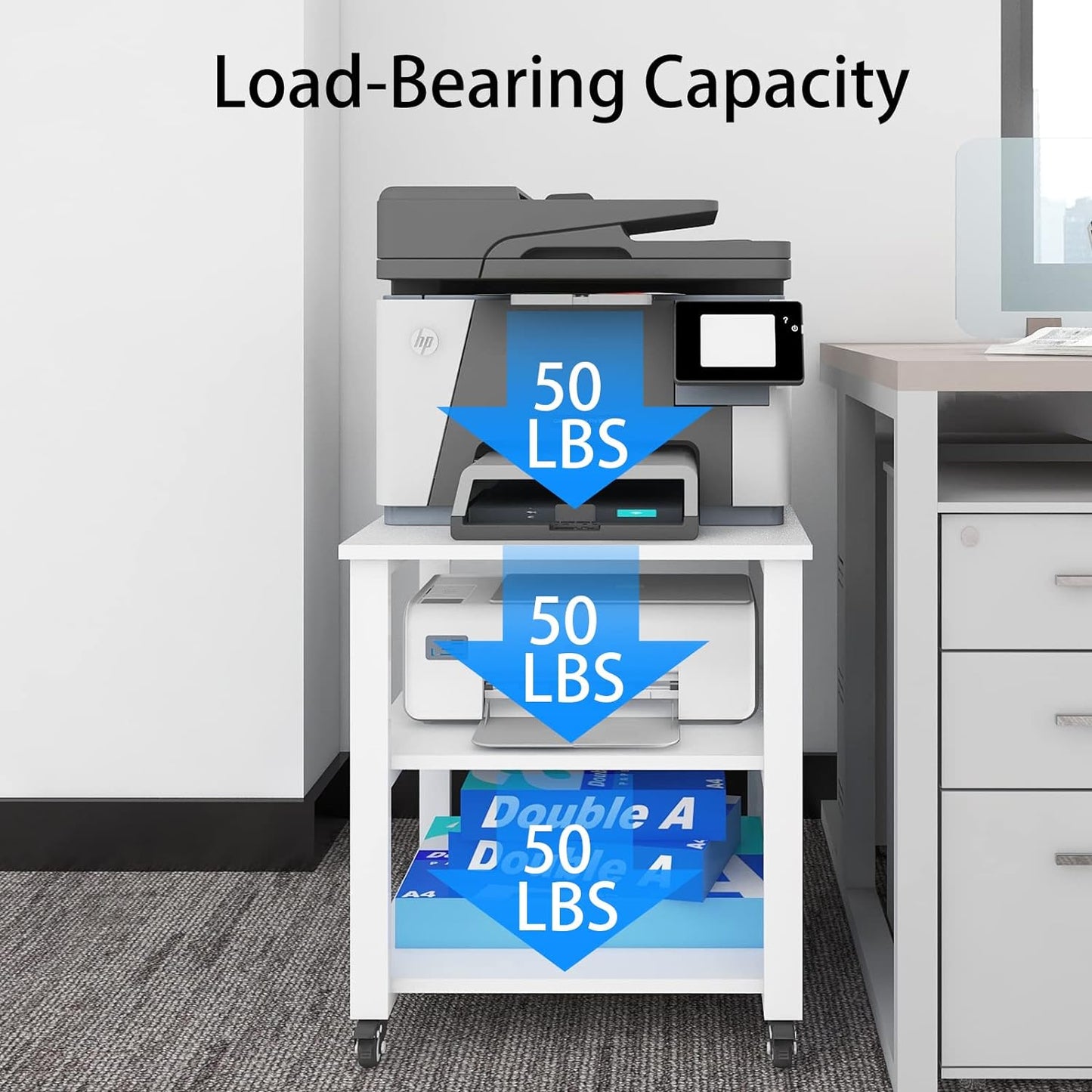 Natwind 3-Tier Laser Printer Cart,19.7''x19.7''x22.6'' Large Machine Stand,Heavy Duty Rolling Table with Storage,Floor-Standing Rack on Wheels,Paper File Organizer Shelf for Home Office (White)