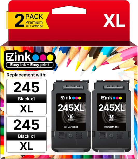 E-Z Ink 245XL Ink Cartridge Replacement for Canon 245XL Black Ink 245 XL PG-245XL PG245XL Works with Pixma MX490 MG2522 TR4520 MG2525 TS3122 TS3322 TS202 MG2520 MG2922 MG3022 (2 Black)