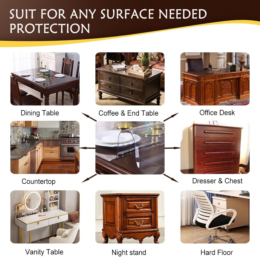 1.5 mmThick Easy Clean Non-Slip 42x86 in Clear Plastic Table Cover Protector Crystal PVC Desk Pad Mat Wooden Furniture Surface Protection Apply to Picnic Table Conference Table Waterproof Rectangular