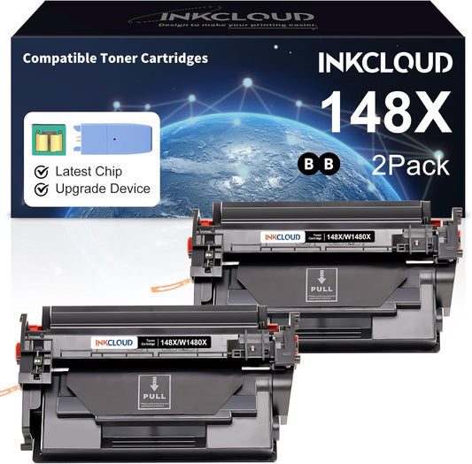 INKCLOUD 148X Black Toner Cartridges 2 Pack with Chip and Upgrade Device Compatible Replacement for 148A 148X W1480X for HP Pro MFP 4101fdw 4101fdn 4101dw, Pro 4001n 4001dn 4001dw