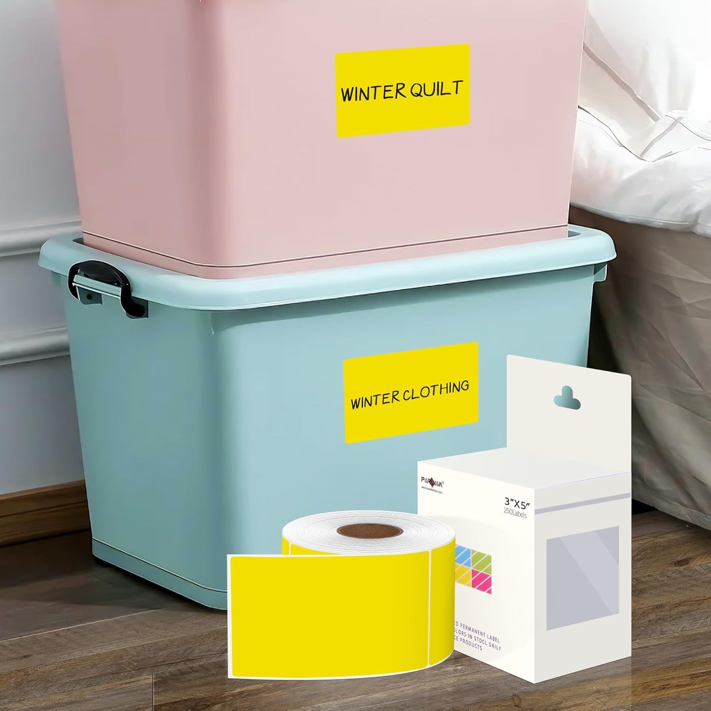 PARLAIM 3 X 5 Inch 1000Per/4Rolls Rectangle Inventory Color Coding Labels,Roll Square Label Stickers for Home (Yellow)