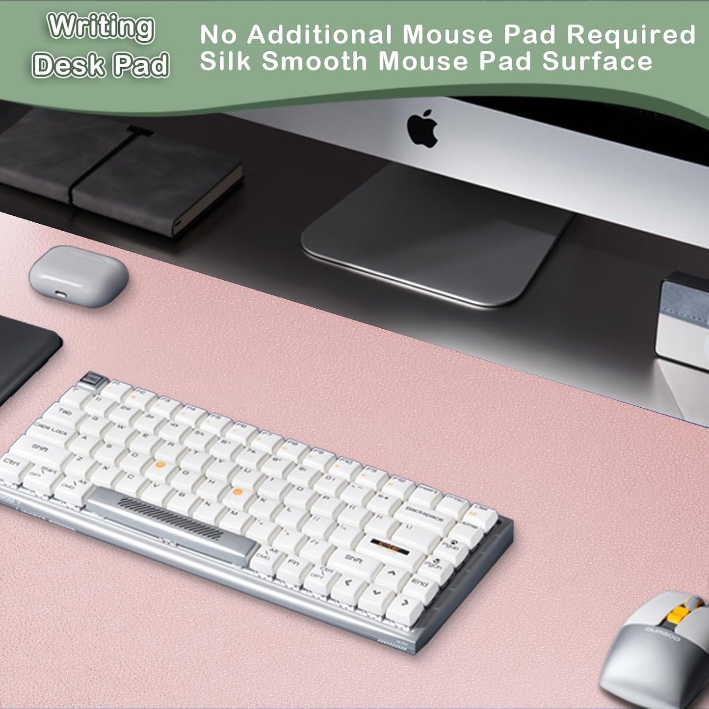 Boutilon Leather Desk Pad Protector,Non-Slip Mouse Pad,Laptop Desk Pad,Office Mouse Mat,Waterproof Leather Desk Blotter,Desk Writing Pad for Office and Home (XXXL-Pink,47"x 24")