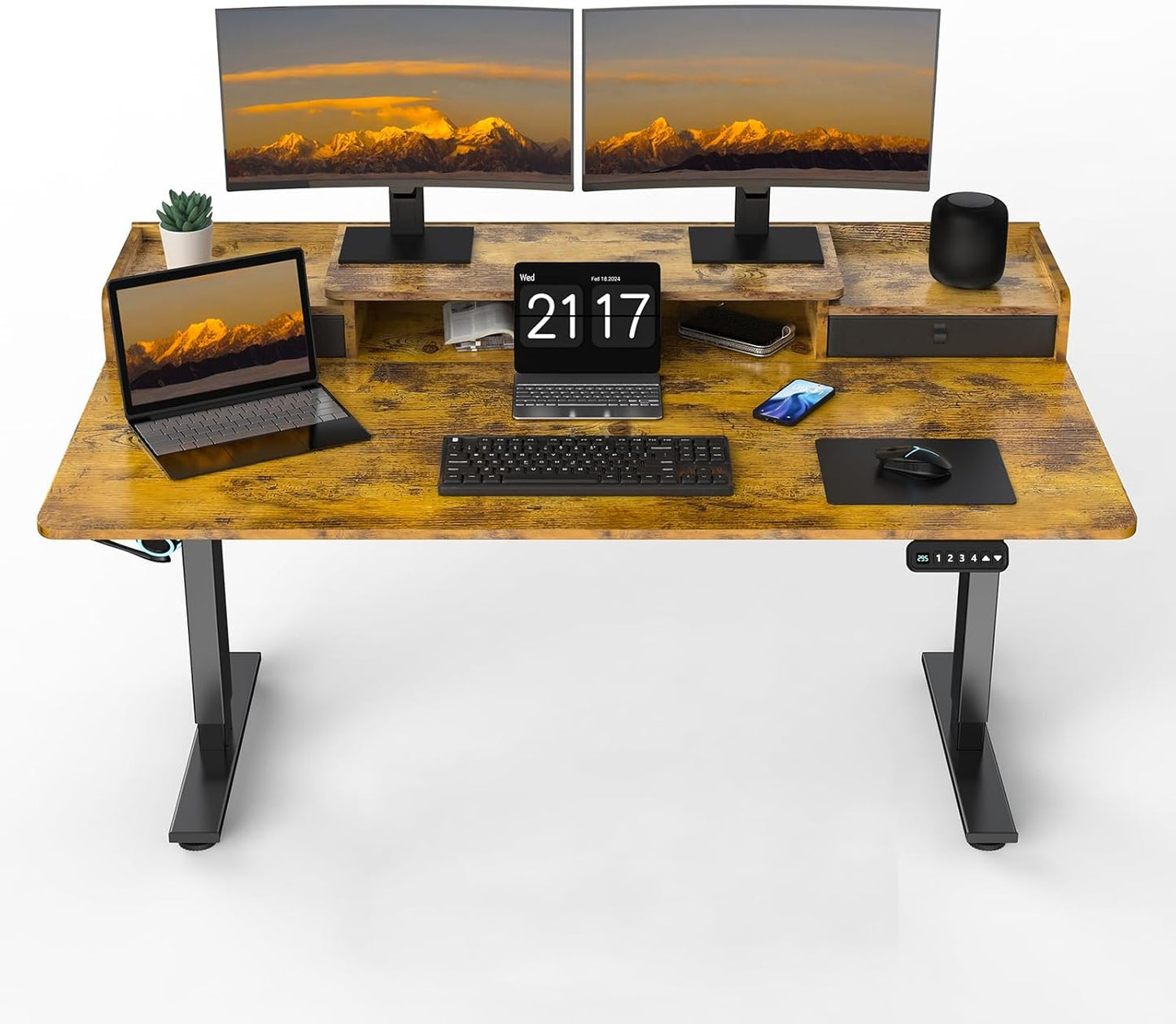 63 x 30 Inch Electric Standing Desk with 2 Drawers, Adjustable Height Widened Stand Up Desk with Storage, Sit to Stand Ergonomic Workstation for Home Office, Rustic Brown