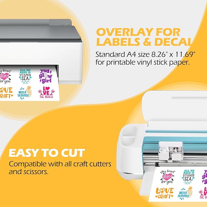 TECKWRAP Laminating Sheets Sticker Paper Laminate Sheets for Photo Paper Inkjet Printable Vinyl Squeegee Tools A4 30PCS Clear Overlay Transfer Paper, Matte Lamination Sheets, Holographic Stickers