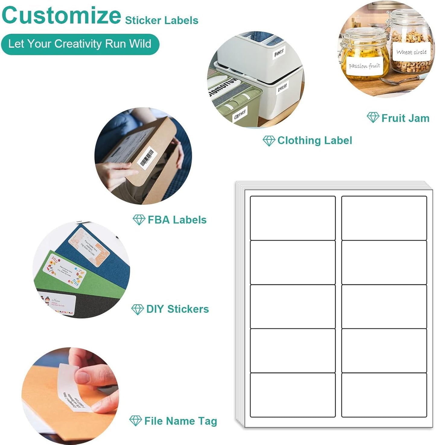 MFLABEL 2000ct 2x4 Inch Shipping Labels - 8.5"x11" Sheets (200 Sheets) for Laser/Inkjet Printers | Matte White Adhesive FBA Labels, Address & Barcode Stickers for Packages, Envelopes & Organizing