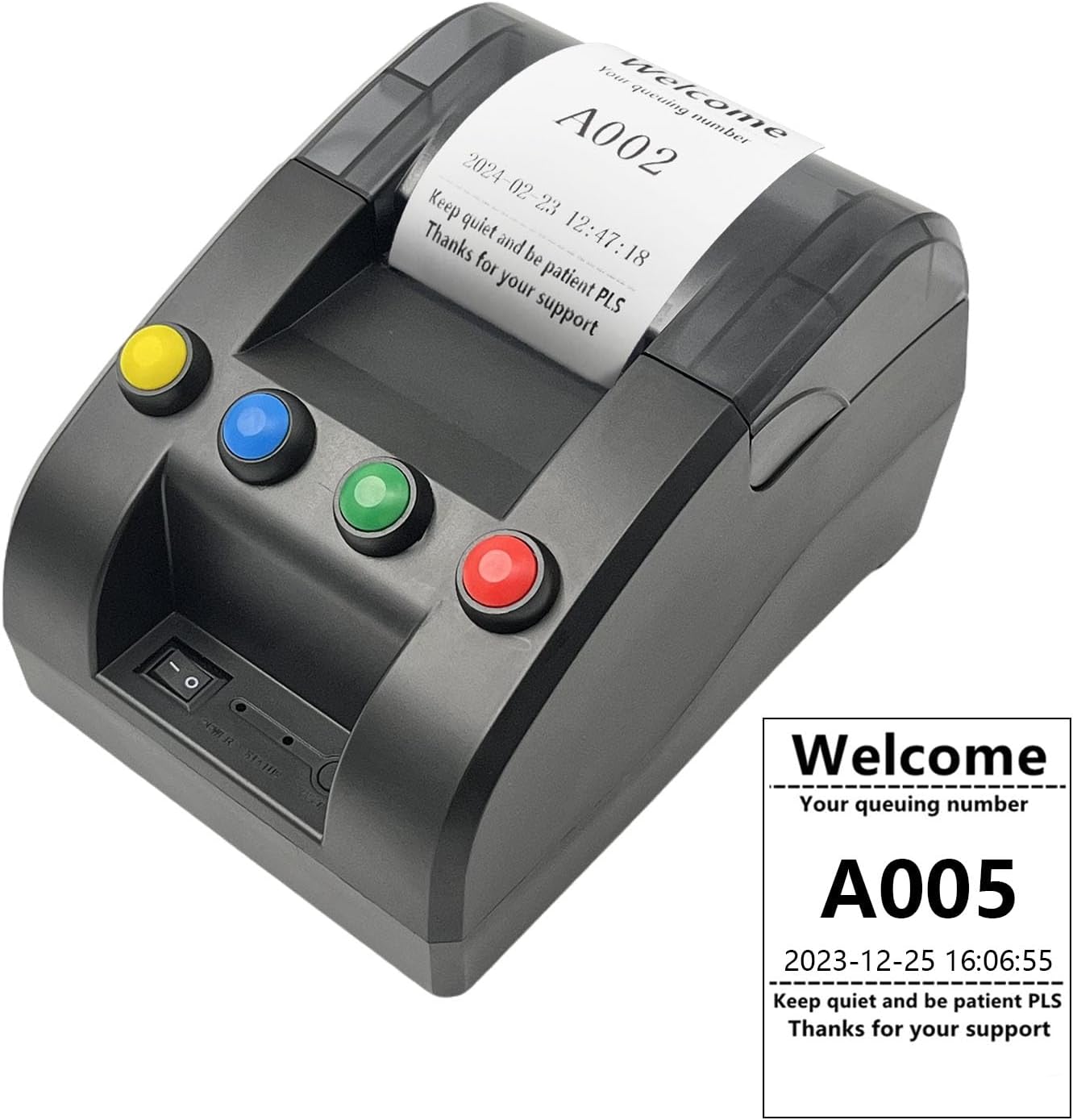 Take a Number Printer Ticket Thermal Printer Ticket Machine with 57mm Receipt Ticket Roll Show Different Department Name and Queue Number for Wireless Calling System for Haunted House(TP-4 Way)