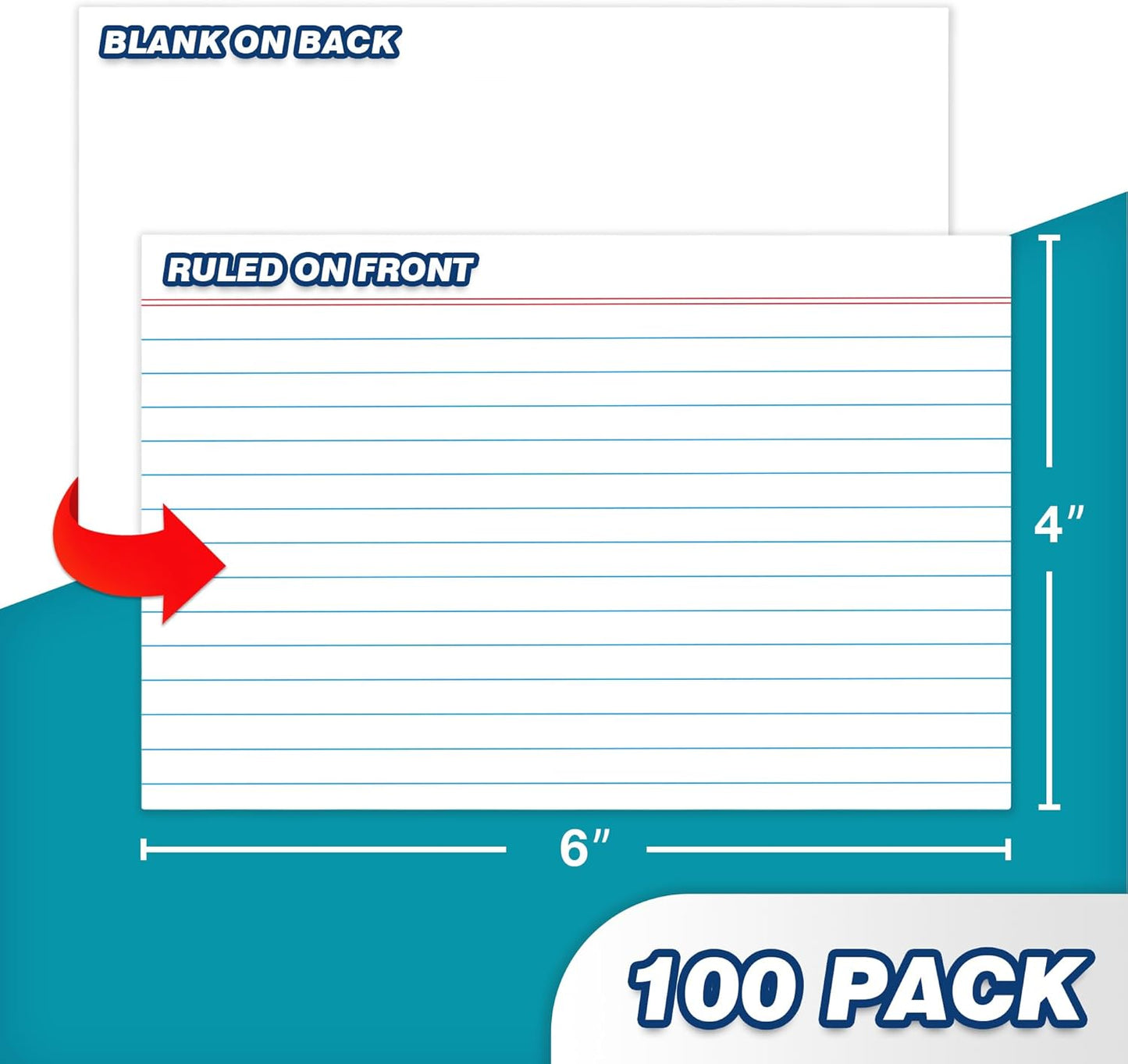 Chell Extra Heavyweight Ruled Index Cards 4x6 Inch, No Bleed-Through, 100 Count, Ruled Front and Blank Back, 85 lb. Cover Weight, White